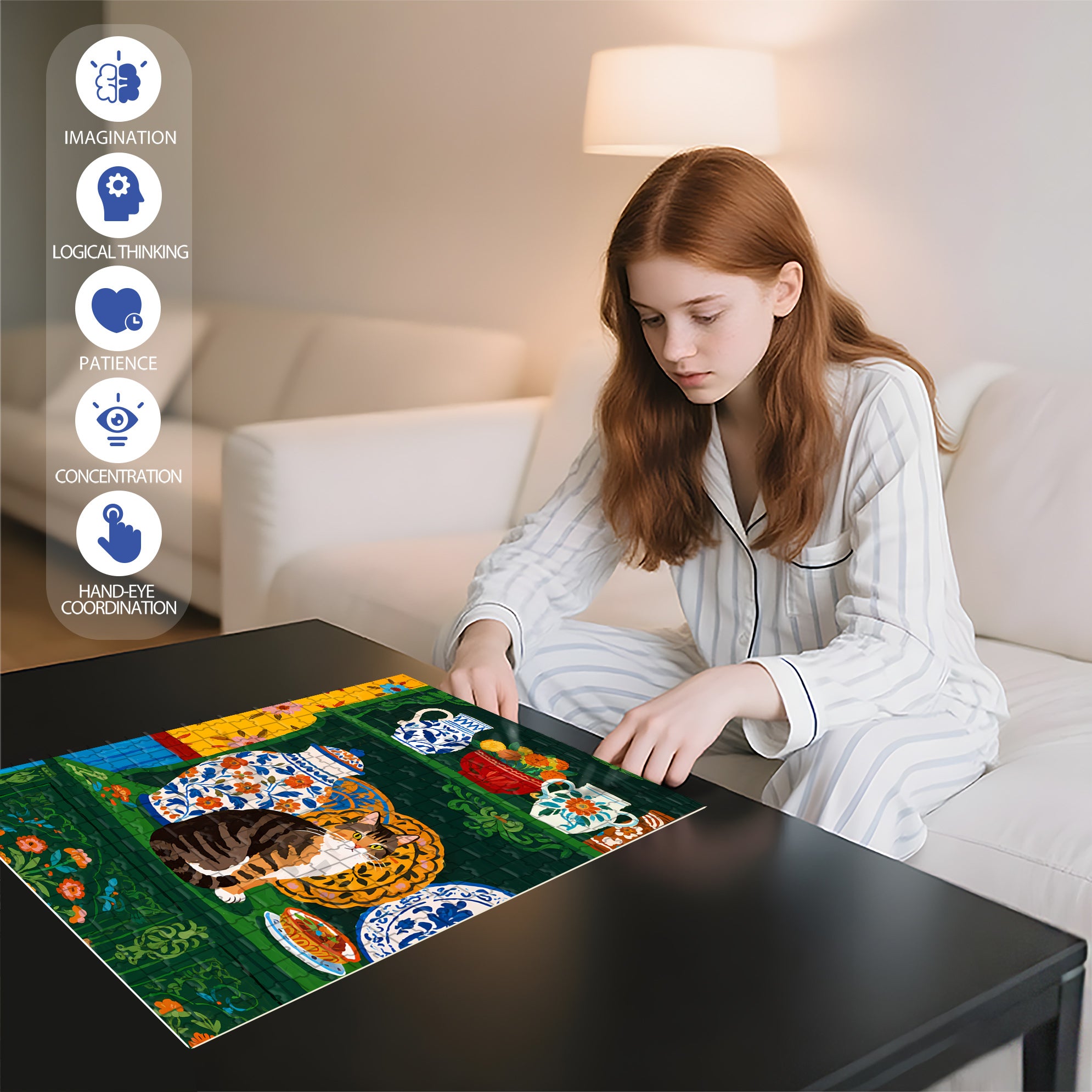 Cat On The Sideboard 500pcs/1000pcs Jigsaw Puzzle, Scratch-Resistant, Interactive Family Game & Brain-Boosting DIY Decor, Perfect for Halloween, Christmas & New Year Gifts, Family Puzzle Game