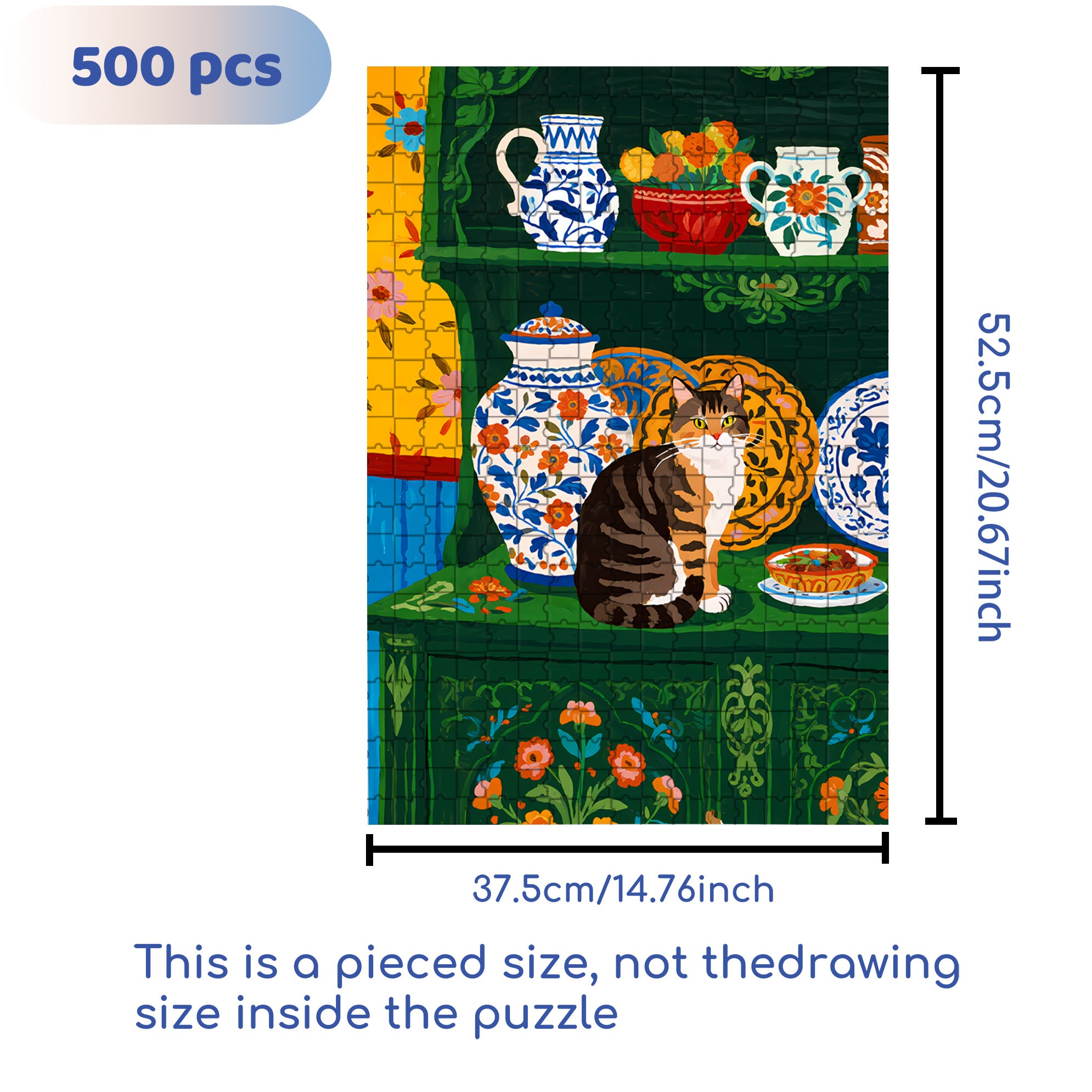 Cat On The Sideboard 500pcs/1000pcs Jigsaw Puzzle, Scratch-Resistant, Interactive Family Game & Brain-Boosting DIY Decor, Perfect for Halloween, Christmas & New Year Gifts, Family Puzzle Game