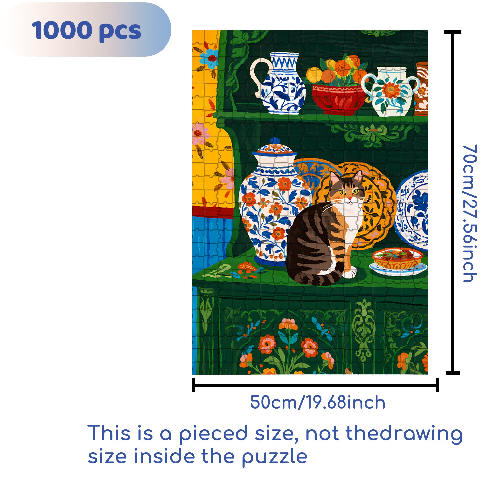 Cat On The Sideboard 500pcs/1000pcs Jigsaw Puzzle, Scratch-Resistant, Interactive Family Game & Brain-Boosting DIY Decor, Perfect for Halloween, Christmas & New Year Gifts, Family Puzzle Game