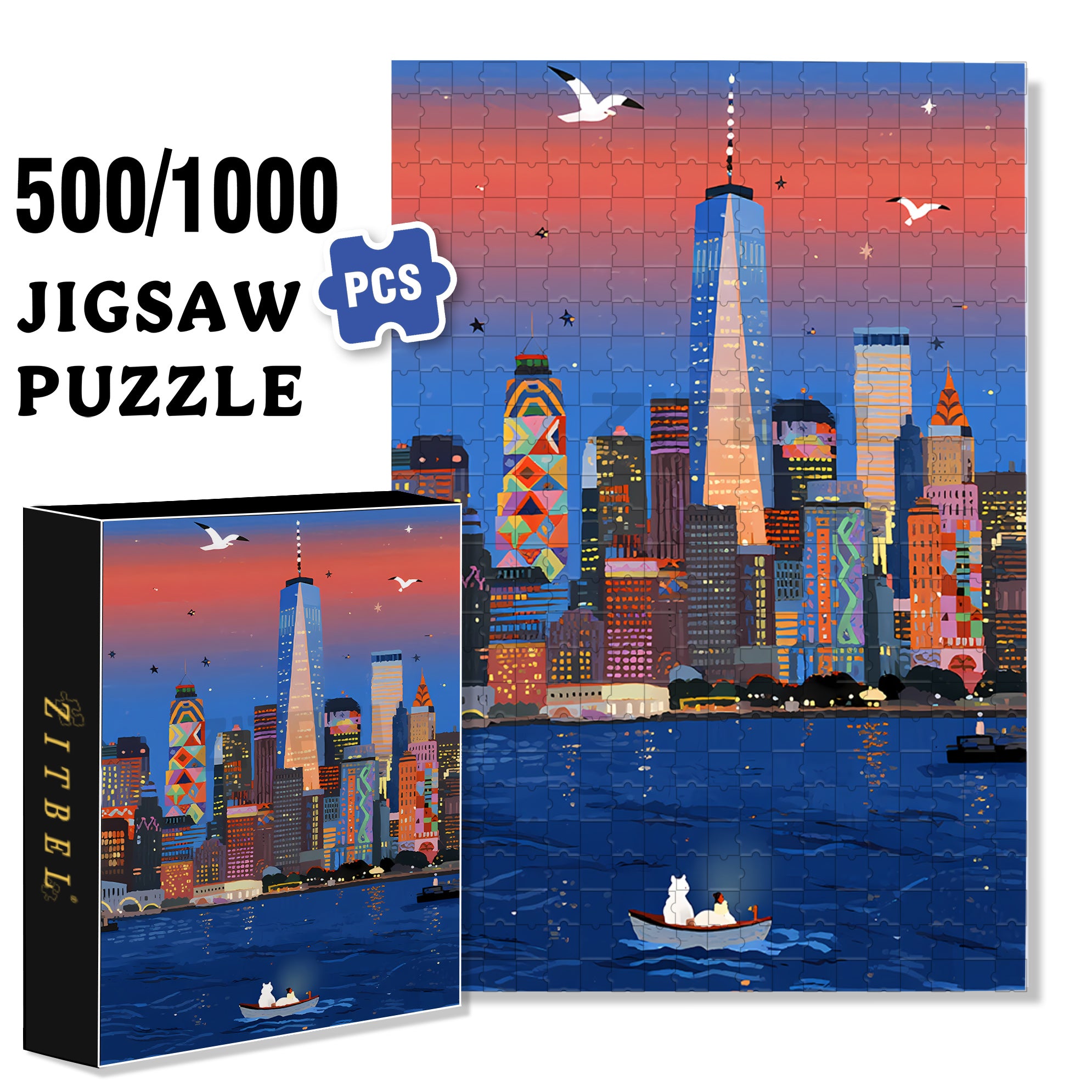 City Memory 500pcs/1000pcs Jigsaw Puzzle, Scratch-Resistant, Interactive Family Game & Brain-Boosting DIY Decor, Perfect for Halloween, Christmas & New Year Gifts, Family Puzzle Game