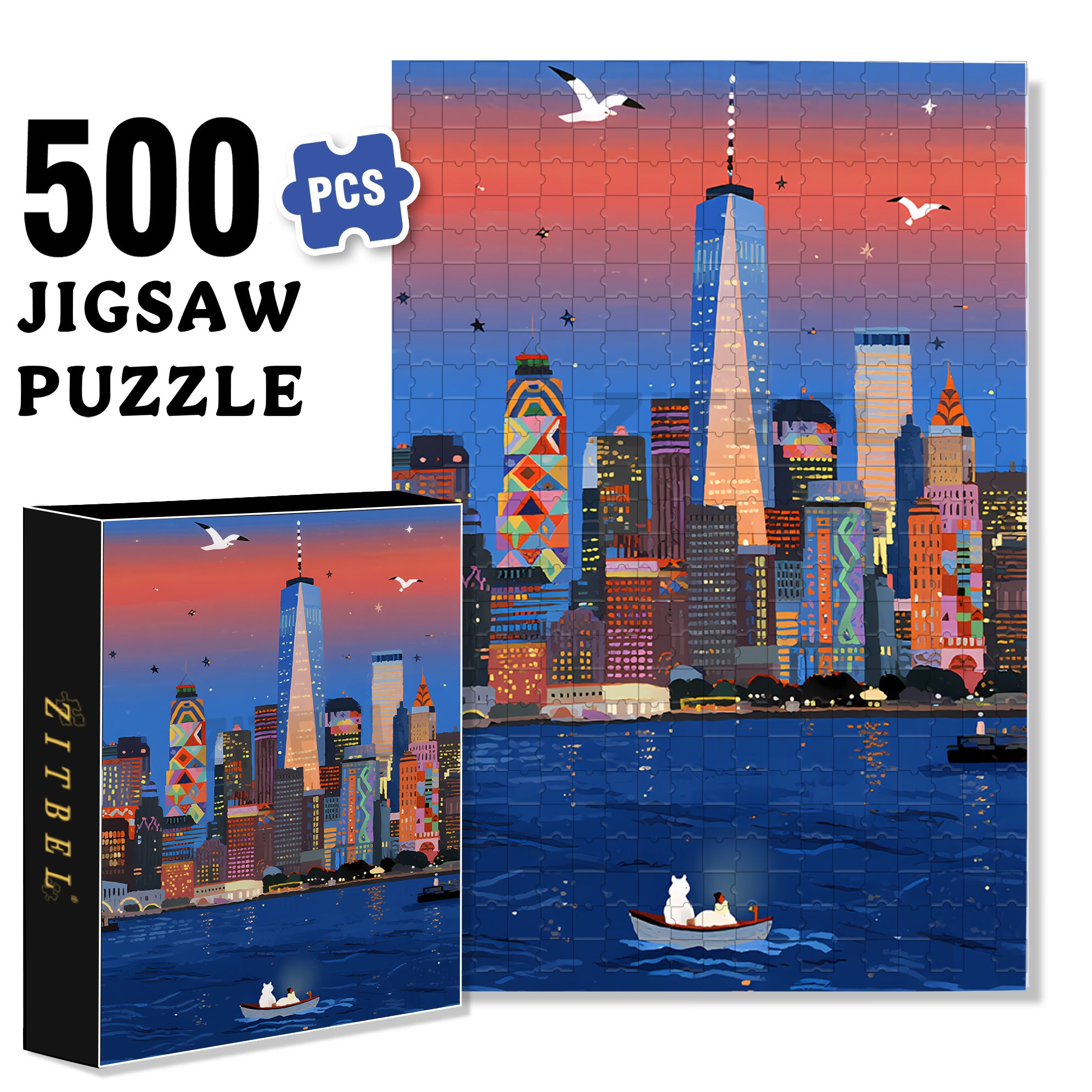 City Memory 500pcs/1000pcs Jigsaw Puzzle, Scratch-Resistant, Interactive Family Game & Brain-Boosting DIY Decor, Perfect for Halloween, Christmas & New Year Gifts, Family Puzzle Game