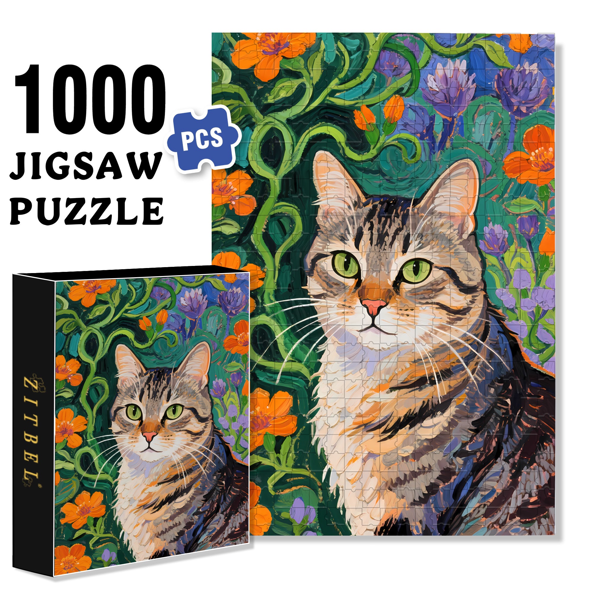 Cool Cat 500pcs/1000pcs Jigsaw Puzzle, Scratch-Resistant, Interactive Family Game & Brain-Boosting DIY Decor, Perfect for Halloween, Christmas & New Year Gifts, Family Puzzle Game