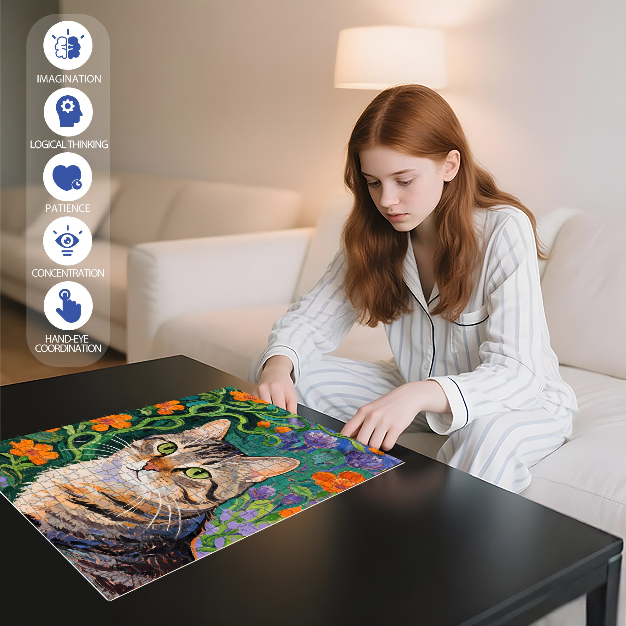 Cool Cat 500pcs/1000pcs Jigsaw Puzzle, Scratch-Resistant, Interactive Family Game & Brain-Boosting DIY Decor, Perfect for Halloween, Christmas & New Year Gifts, Family Puzzle Game