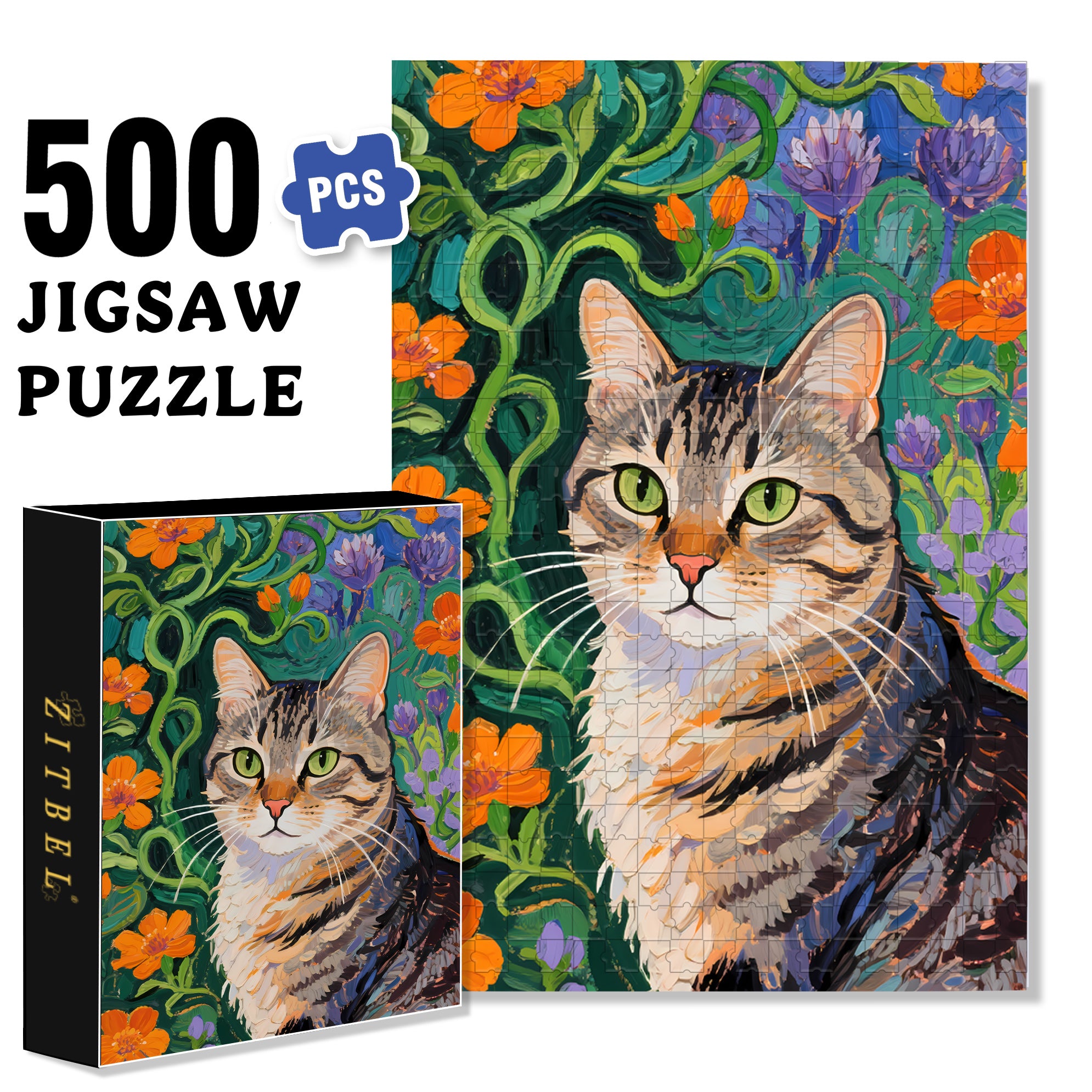 Cool Cat 500pcs/1000pcs Jigsaw Puzzle, Scratch-Resistant, Interactive Family Game & Brain-Boosting DIY Decor, Perfect for Halloween, Christmas & New Year Gifts, Family Puzzle Game