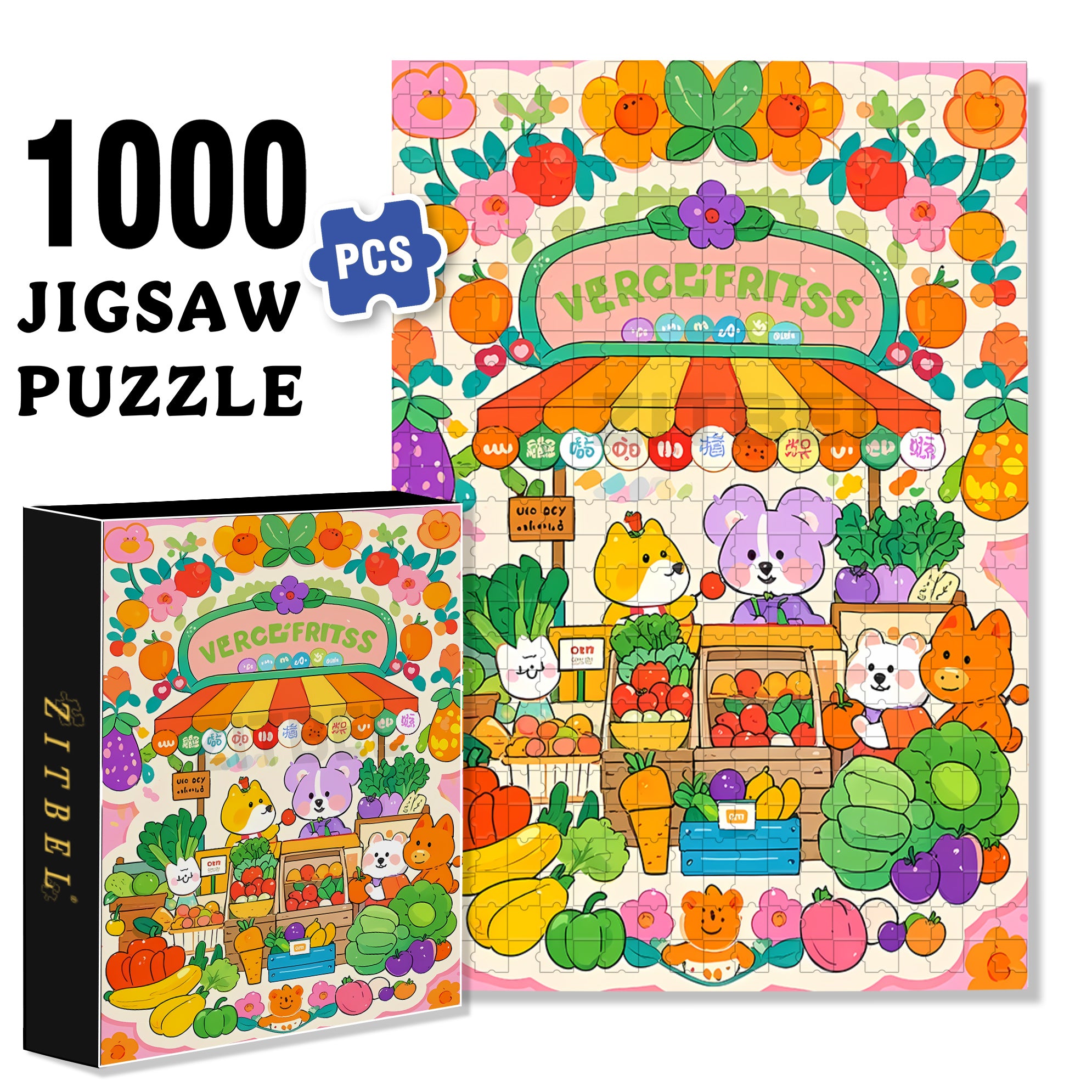 Cute Fruit Stall 500pcs/1000pcs Jigsaw Puzzle, Scratch-Resistant, Interactive Family Game & Brain-Boosting DIY Decor, Perfect for Halloween, Christmas & New Year Gifts, Family Puzzle Game