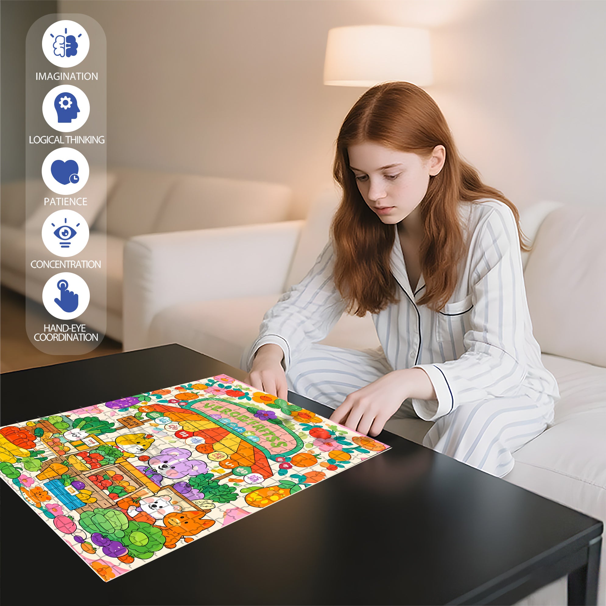 Cute Fruit Stall 500pcs/1000pcs Jigsaw Puzzle, Scratch-Resistant, Interactive Family Game & Brain-Boosting DIY Decor, Perfect for Halloween, Christmas & New Year Gifts, Family Puzzle Game