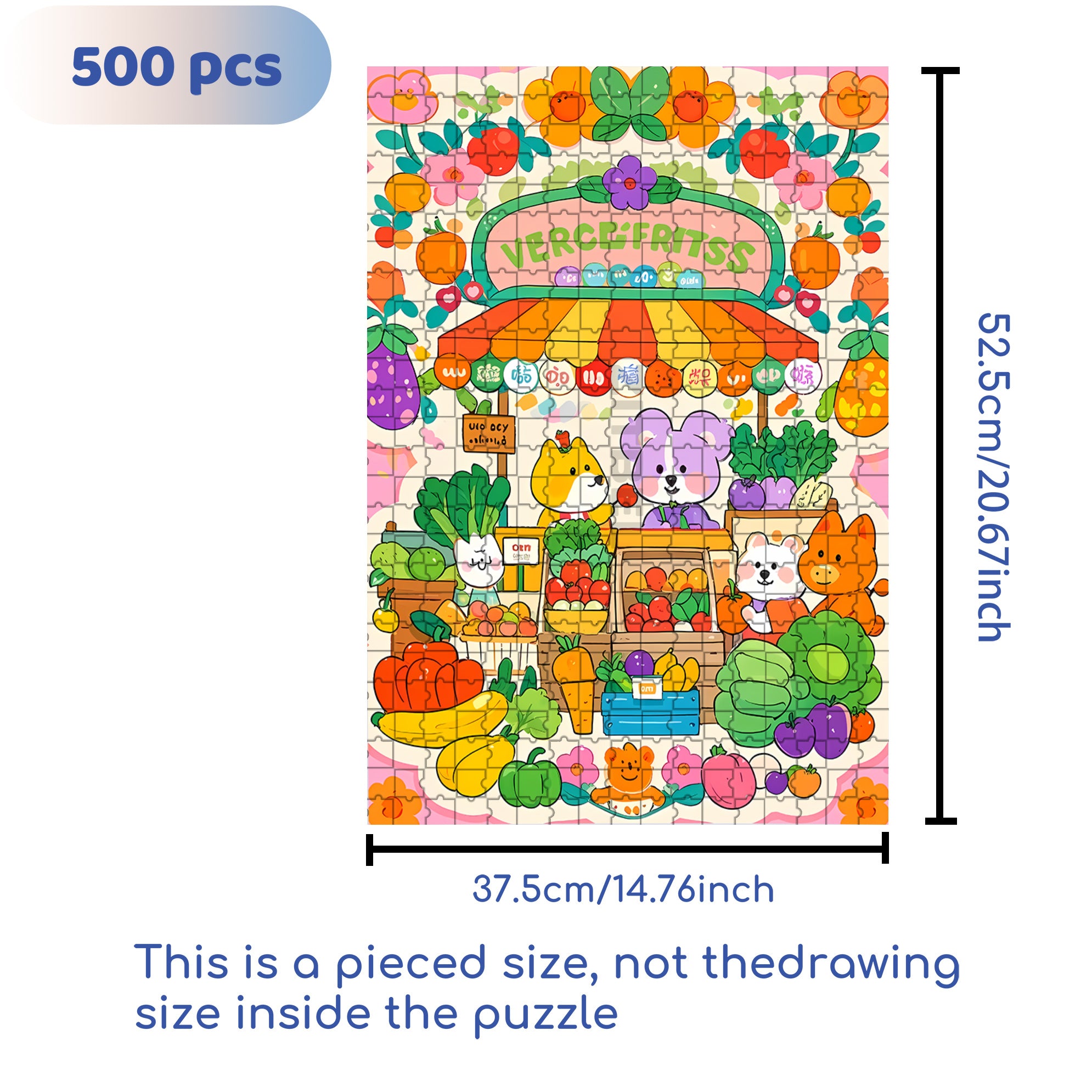 Cute Fruit Stall 500pcs/1000pcs Jigsaw Puzzle, Scratch-Resistant, Interactive Family Game & Brain-Boosting DIY Decor, Perfect for Halloween, Christmas & New Year Gifts, Family Puzzle Game