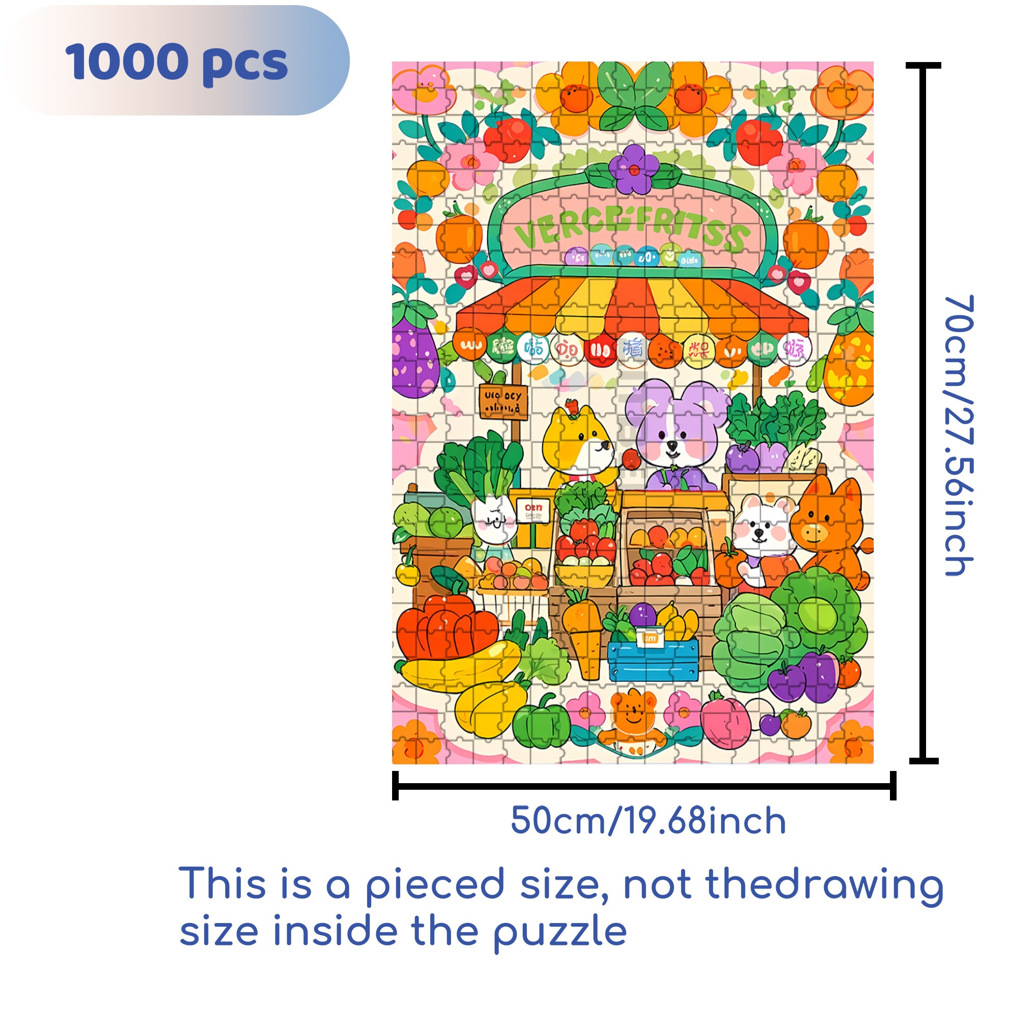 Cute Fruit Stall 500pcs/1000pcs Jigsaw Puzzle, Scratch-Resistant, Interactive Family Game & Brain-Boosting DIY Decor, Perfect for Halloween, Christmas & New Year Gifts, Family Puzzle Game