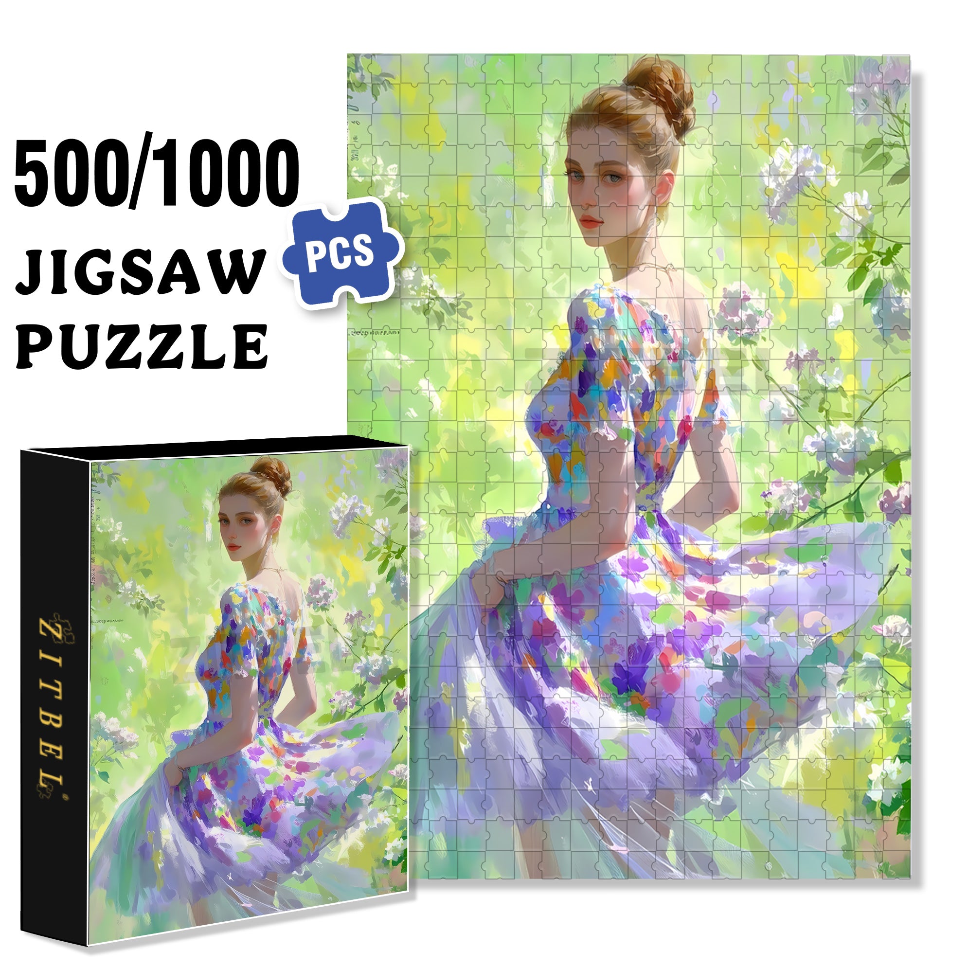 Flowing Dress 500pcs/1000pcs Jigsaw Puzzle, Scratch-Resistant, Interactive Family Game & Brain-Boosting DIY Decor, Perfect for Halloween, Christmas & New Year Gifts, Family Puzzle Game