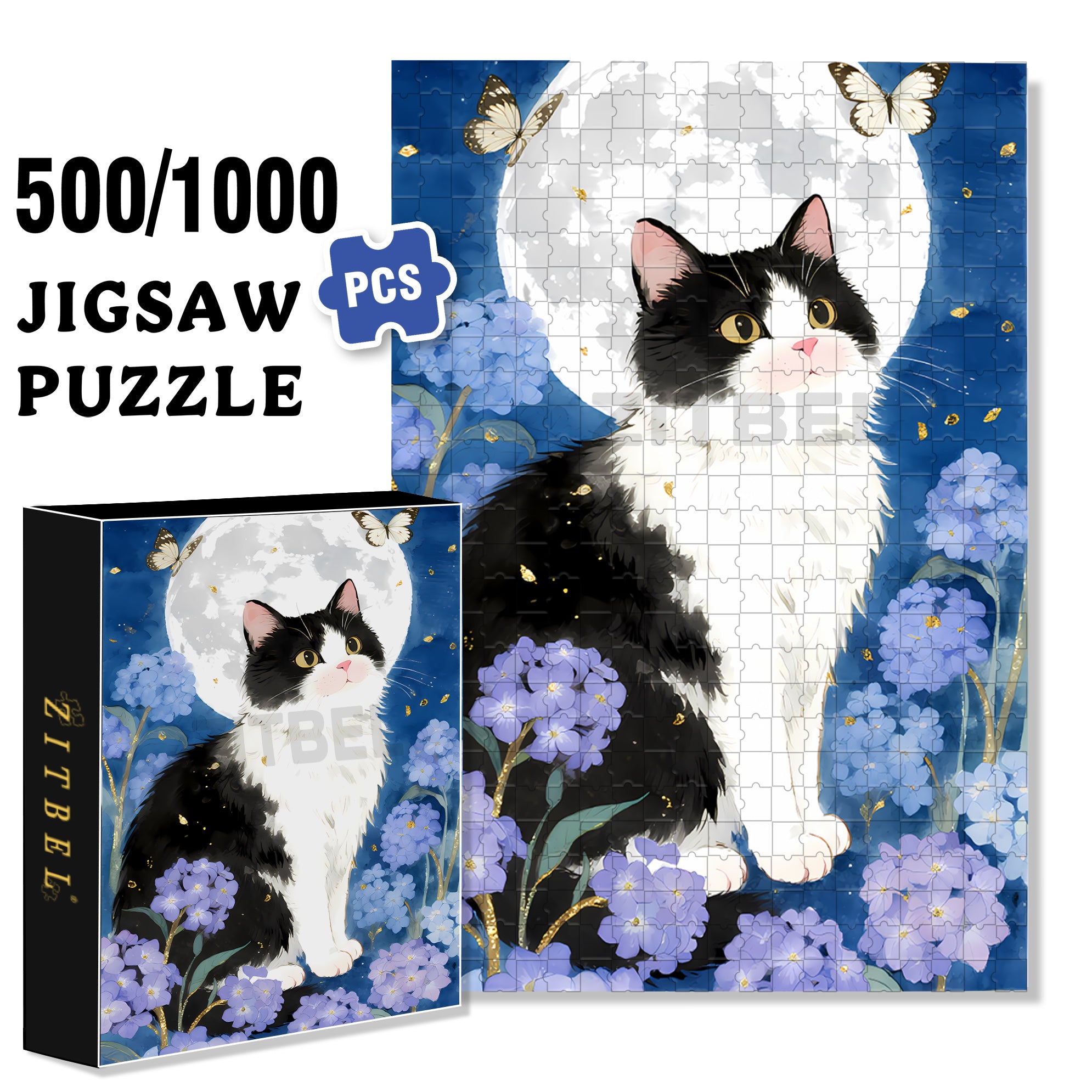 Furry Cat 500pcs/1000pcs Jigsaw Puzzle, Scratch-Resistant, Interactive Family Game & Brain-Boosting DIY Decor, Perfect for Halloween, Christmas & New Year Gifts, Family Puzzle Game