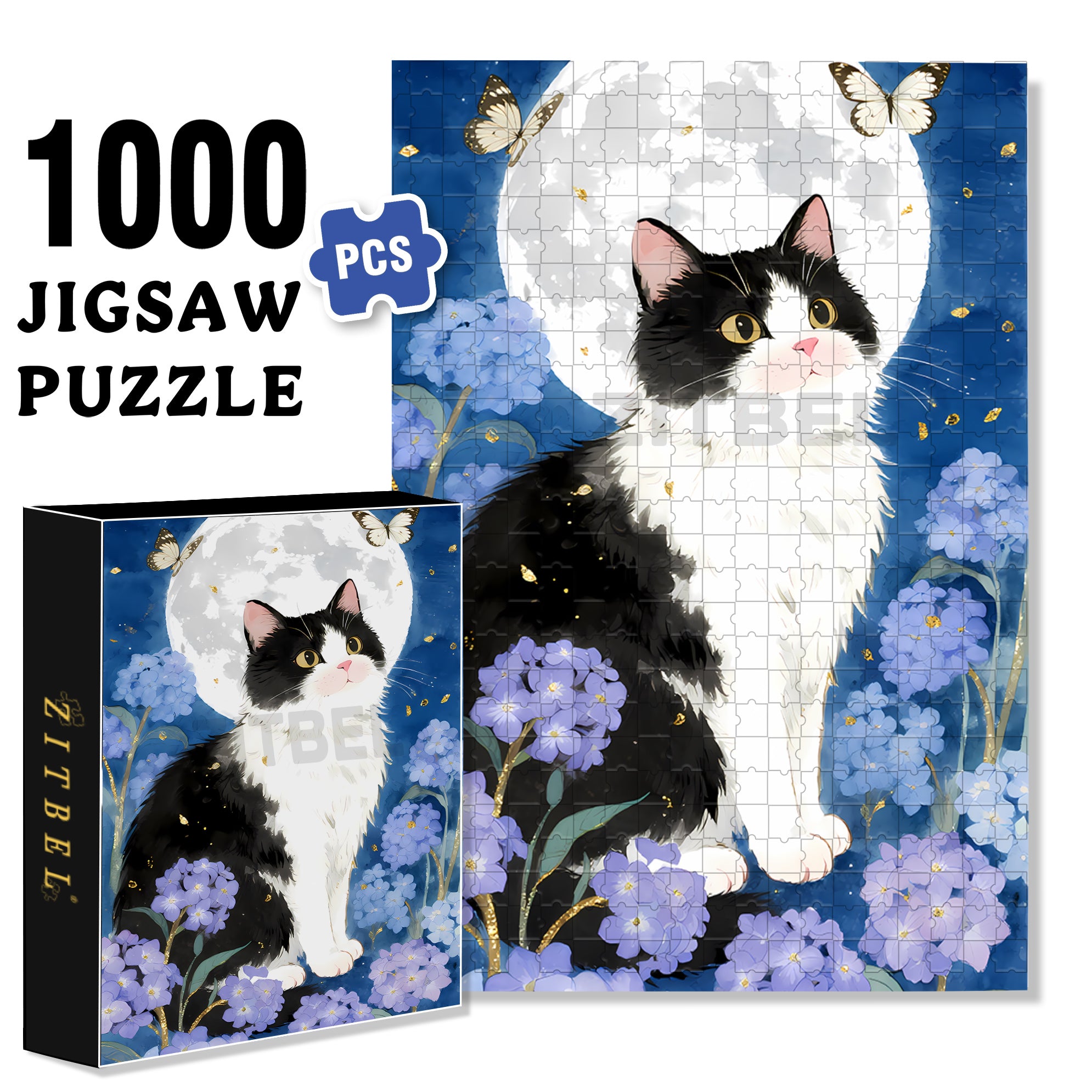 Furry Cat 500pcs/1000pcs Jigsaw Puzzle, Scratch-Resistant, Interactive Family Game & Brain-Boosting DIY Decor, Perfect for Halloween, Christmas & New Year Gifts, Family Puzzle Game
