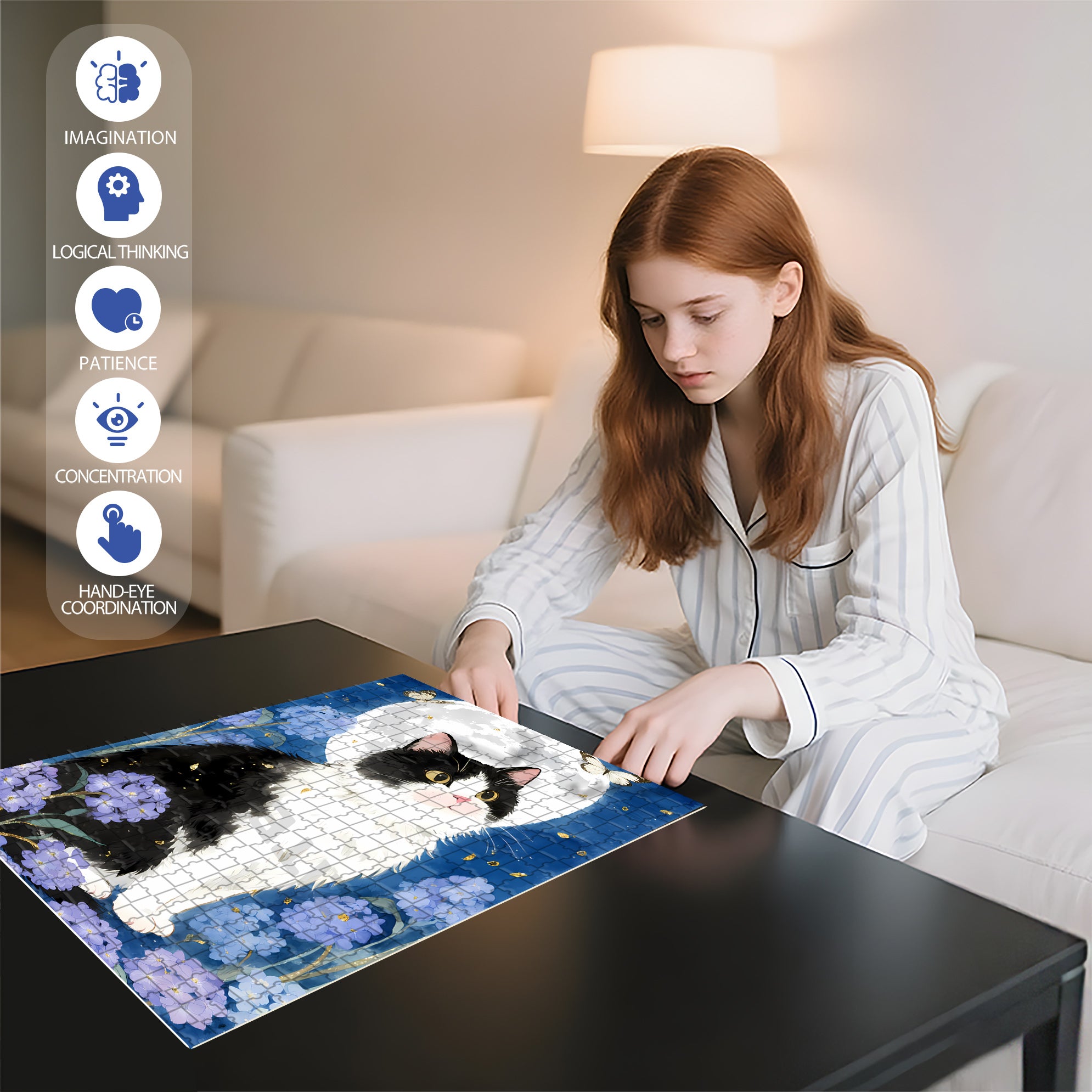 Furry Cat 500pcs/1000pcs Jigsaw Puzzle, Scratch-Resistant, Interactive Family Game & Brain-Boosting DIY Decor, Perfect for Halloween, Christmas & New Year Gifts, Family Puzzle Game