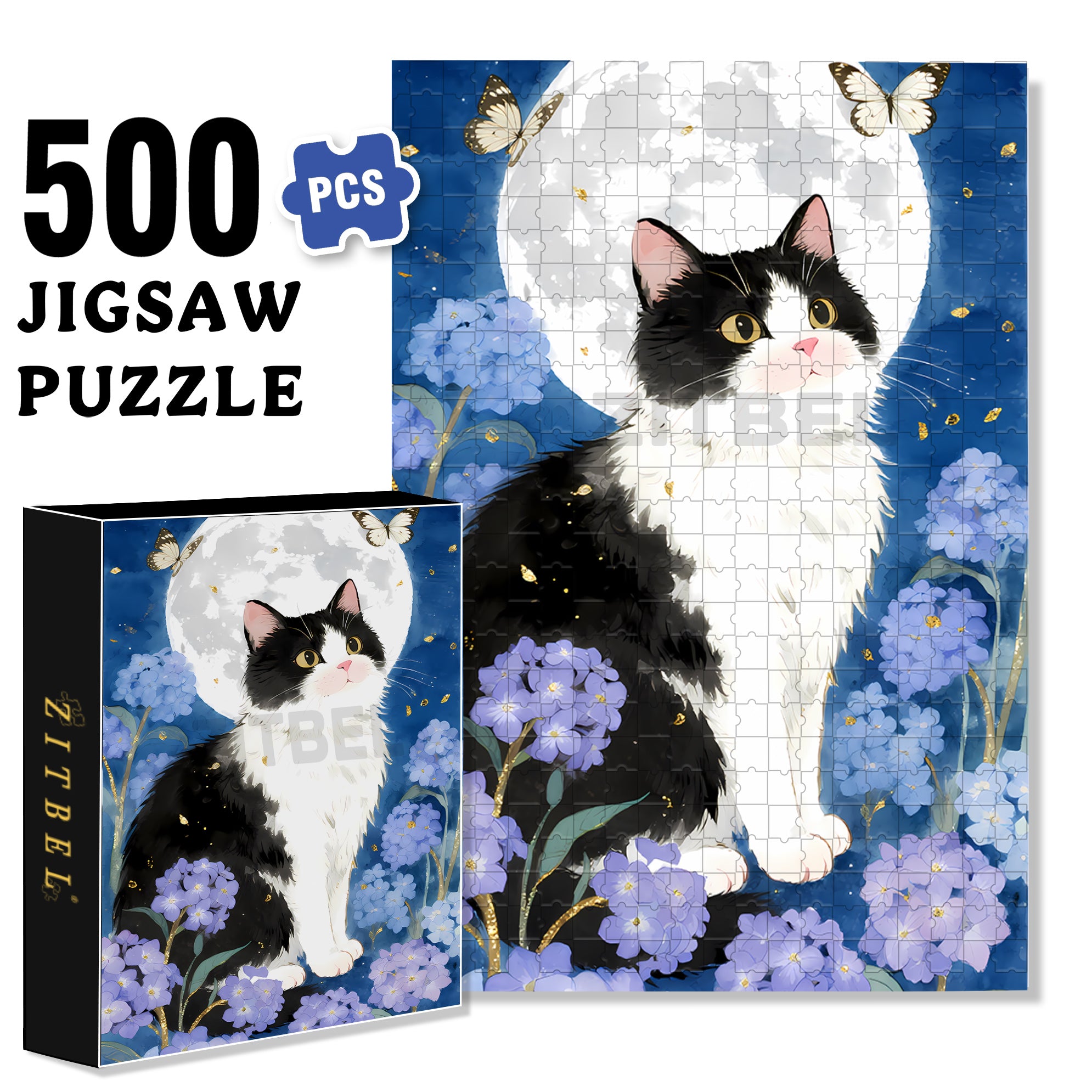 Furry Cat 500pcs/1000pcs Jigsaw Puzzle, Scratch-Resistant, Interactive Family Game & Brain-Boosting DIY Decor, Perfect for Halloween, Christmas & New Year Gifts, Family Puzzle Game
