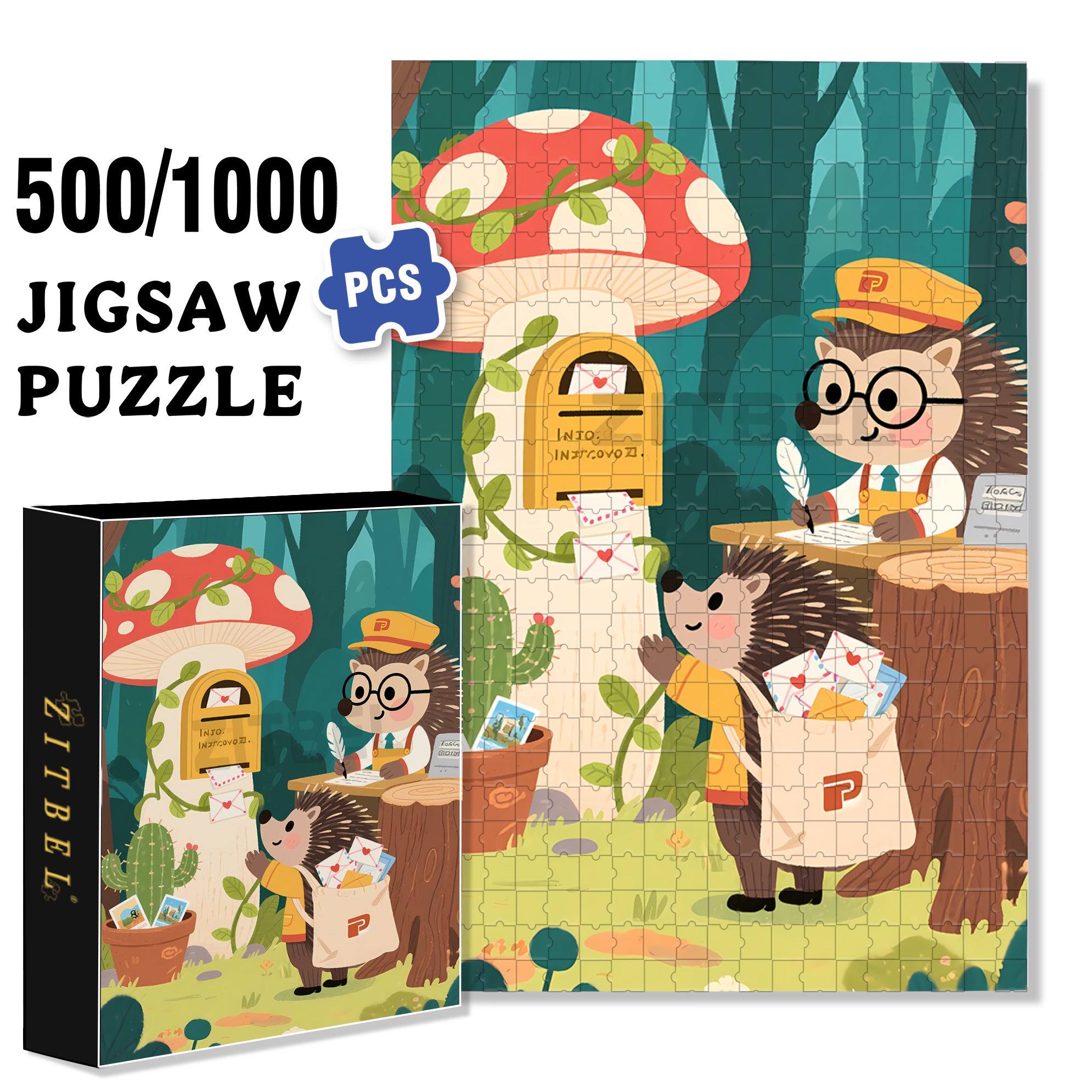 Hedgehog Post Office 500pcs/1000pcs Jigsaw Puzzle, Scratch-Resistant, Interactive Family Game & Brain-Boosting DIY Decor, Perfect for Halloween, Christmas & New Year Gifts, Family Puzzle Game
