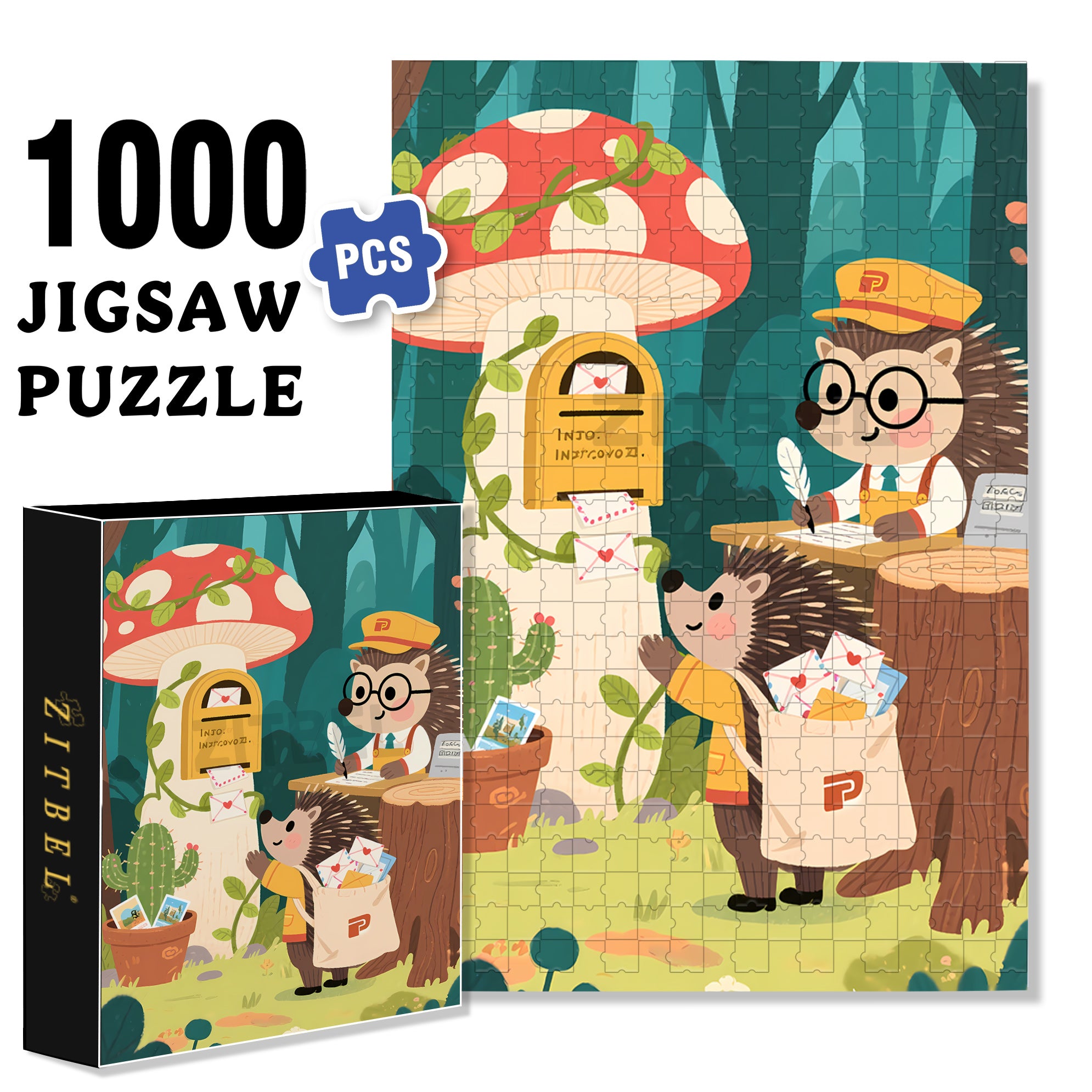 Hedgehog Post Office 500pcs/1000pcs Jigsaw Puzzle, Scratch-Resistant, Interactive Family Game & Brain-Boosting DIY Decor, Perfect for Halloween, Christmas & New Year Gifts, Family Puzzle Game