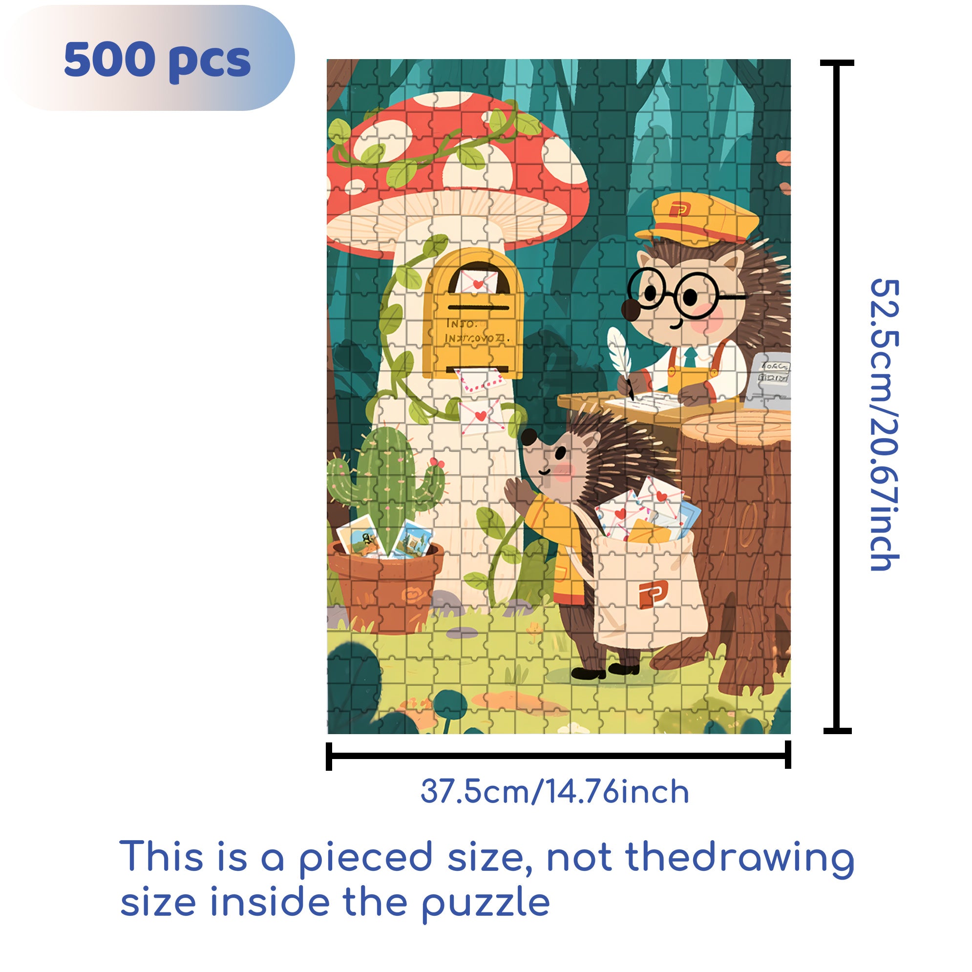 Hedgehog Post Office 500pcs/1000pcs Jigsaw Puzzle, Scratch-Resistant, Interactive Family Game & Brain-Boosting DIY Decor, Perfect for Halloween, Christmas & New Year Gifts, Family Puzzle Game