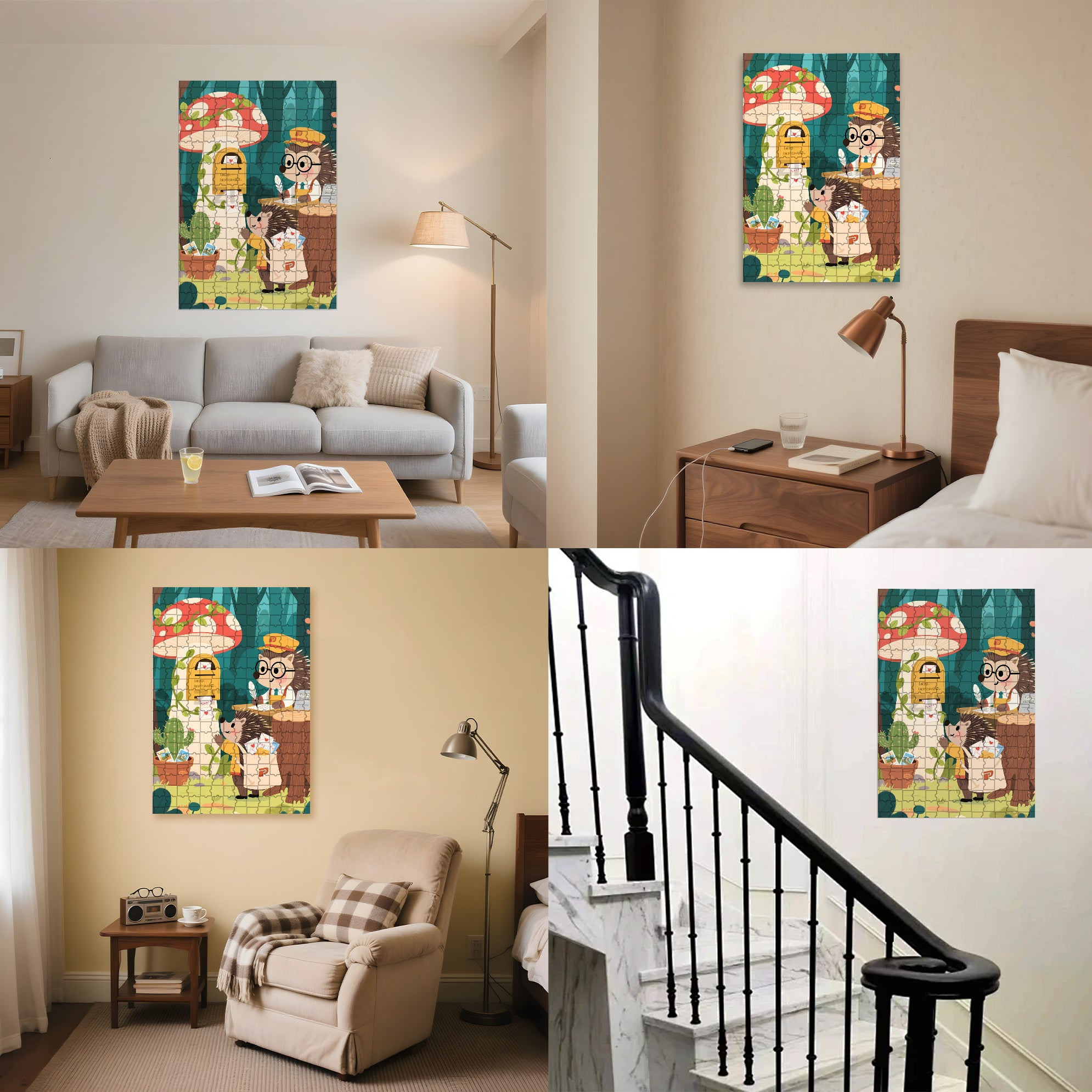 Hedgehog Post Office 500pcs/1000pcs Jigsaw Puzzle, Scratch-Resistant, Interactive Family Game & Brain-Boosting DIY Decor, Perfect for Halloween, Christmas & New Year Gifts, Family Puzzle Game