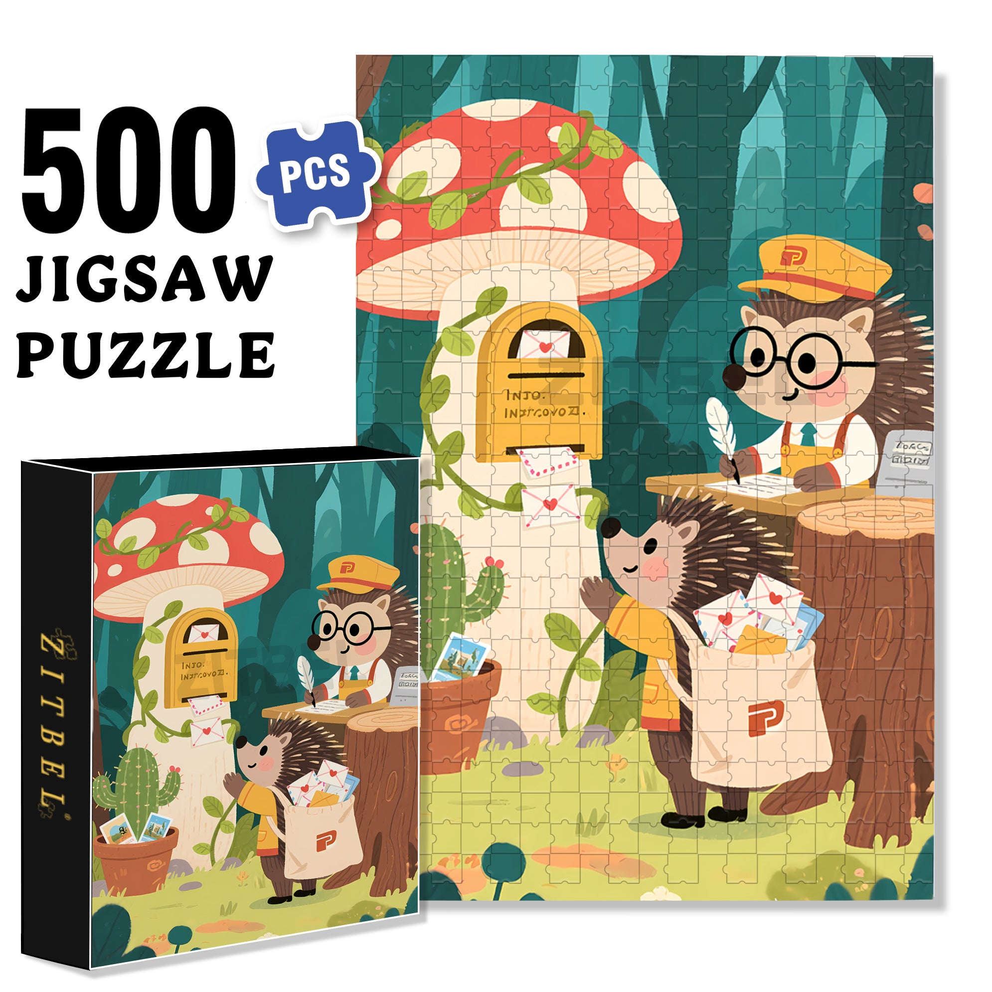 Hedgehog Post Office 500pcs/1000pcs Jigsaw Puzzle, Scratch-Resistant, Interactive Family Game & Brain-Boosting DIY Decor, Perfect for Halloween, Christmas & New Year Gifts, Family Puzzle Game