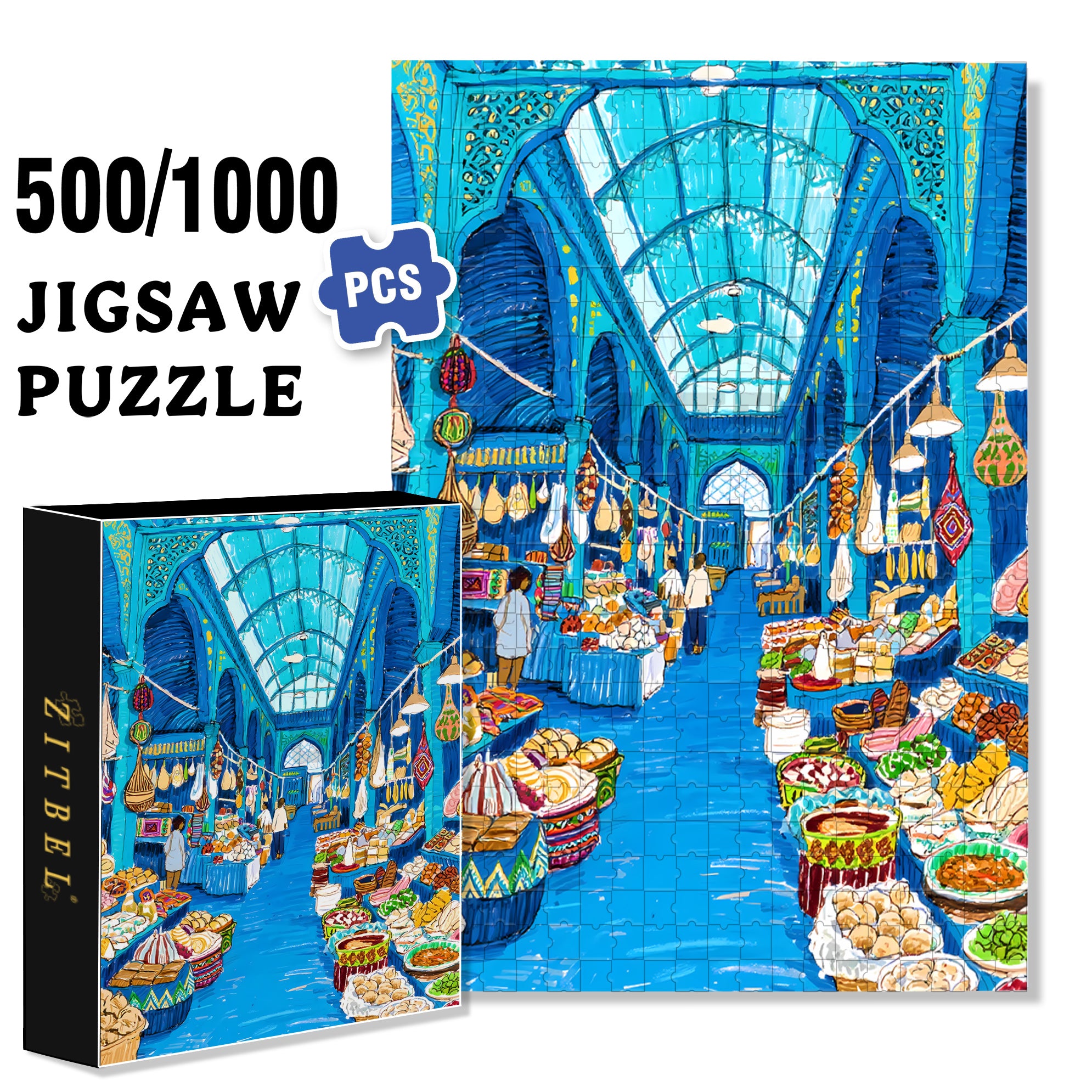 Indoor Market 500pcs/1000pcs Jigsaw Puzzle, Scratch-Resistant, Interactive Family Game & Brain-Boosting DIY Decor, Perfect for Halloween, Christmas & New Year Gifts, Family Puzzle Game