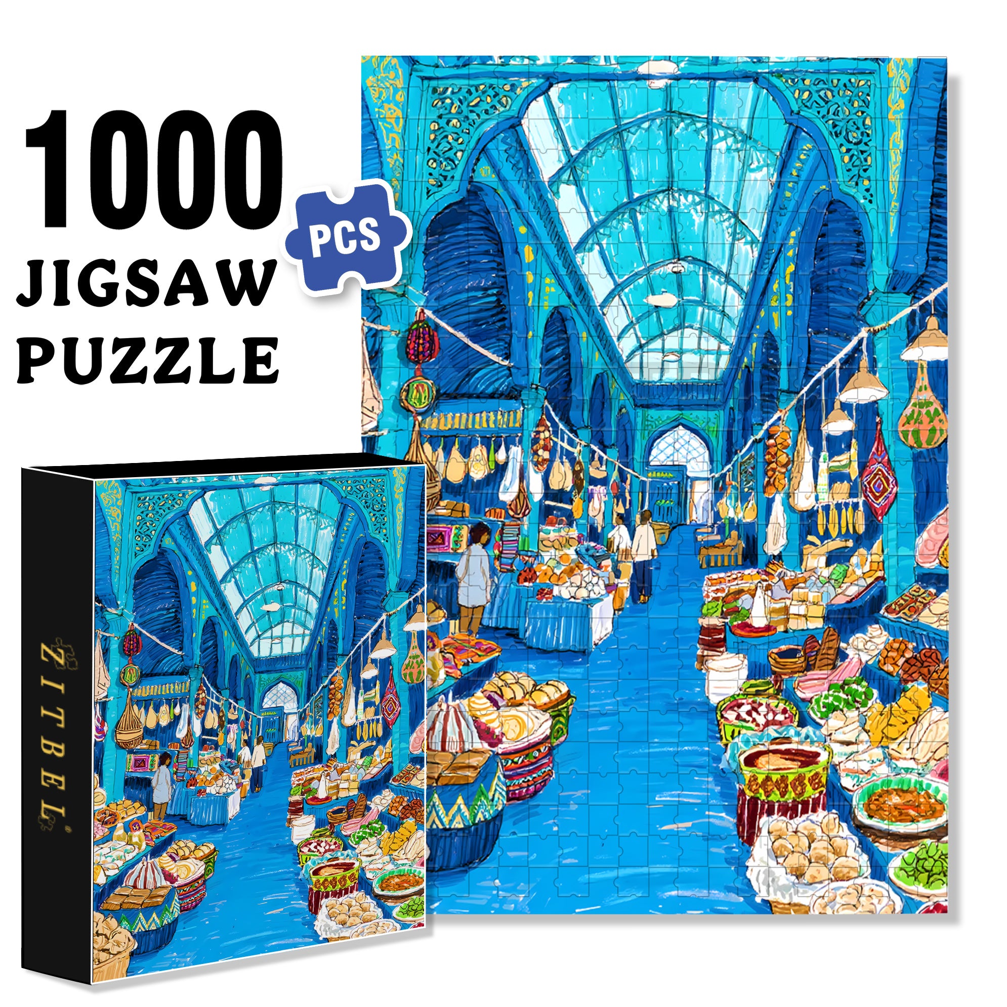 Indoor Market 500pcs/1000pcs Jigsaw Puzzle, Scratch-Resistant, Interactive Family Game & Brain-Boosting DIY Decor, Perfect for Halloween, Christmas & New Year Gifts, Family Puzzle Game