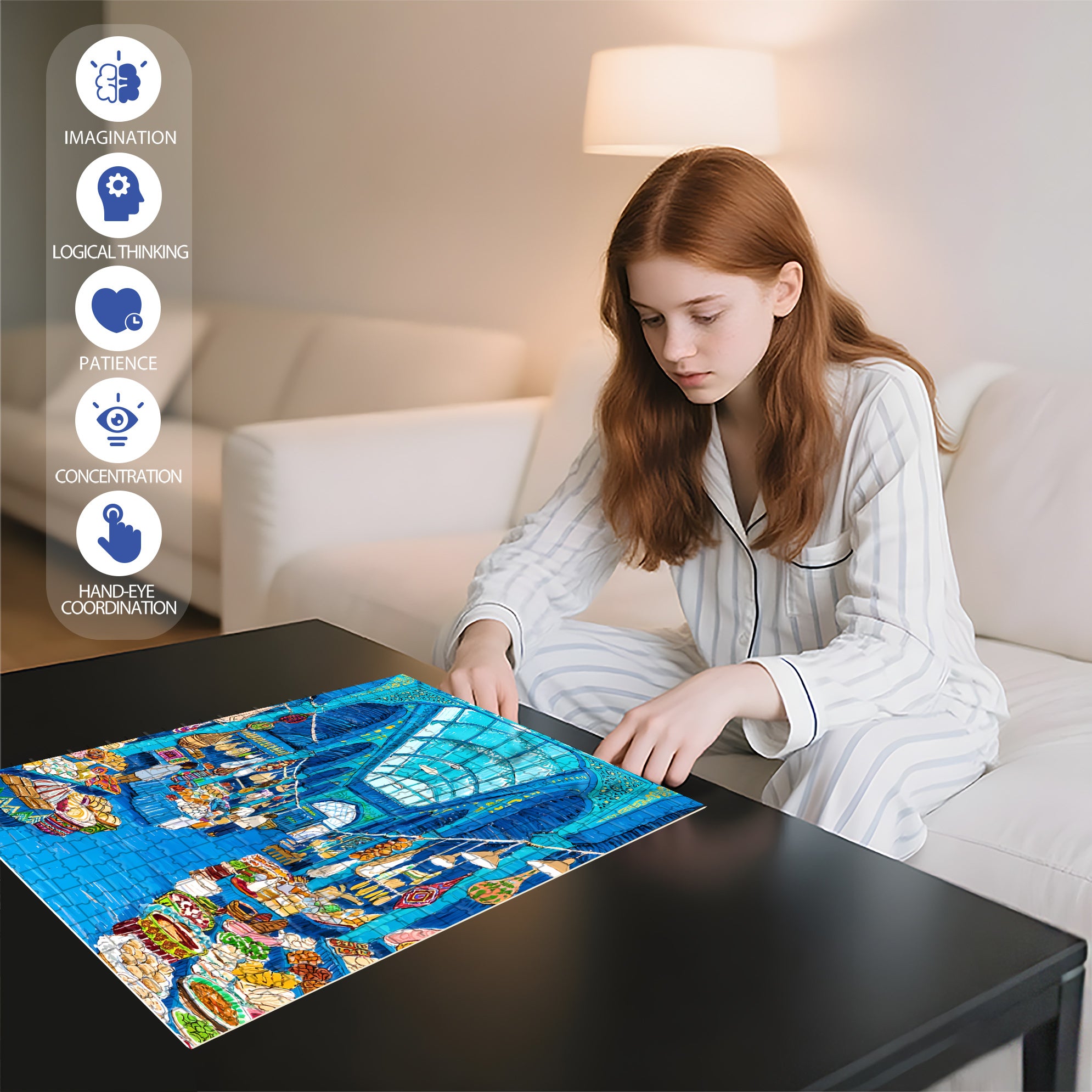 Indoor Market 500pcs/1000pcs Jigsaw Puzzle, Scratch-Resistant, Interactive Family Game & Brain-Boosting DIY Decor, Perfect for Halloween, Christmas & New Year Gifts, Family Puzzle Game