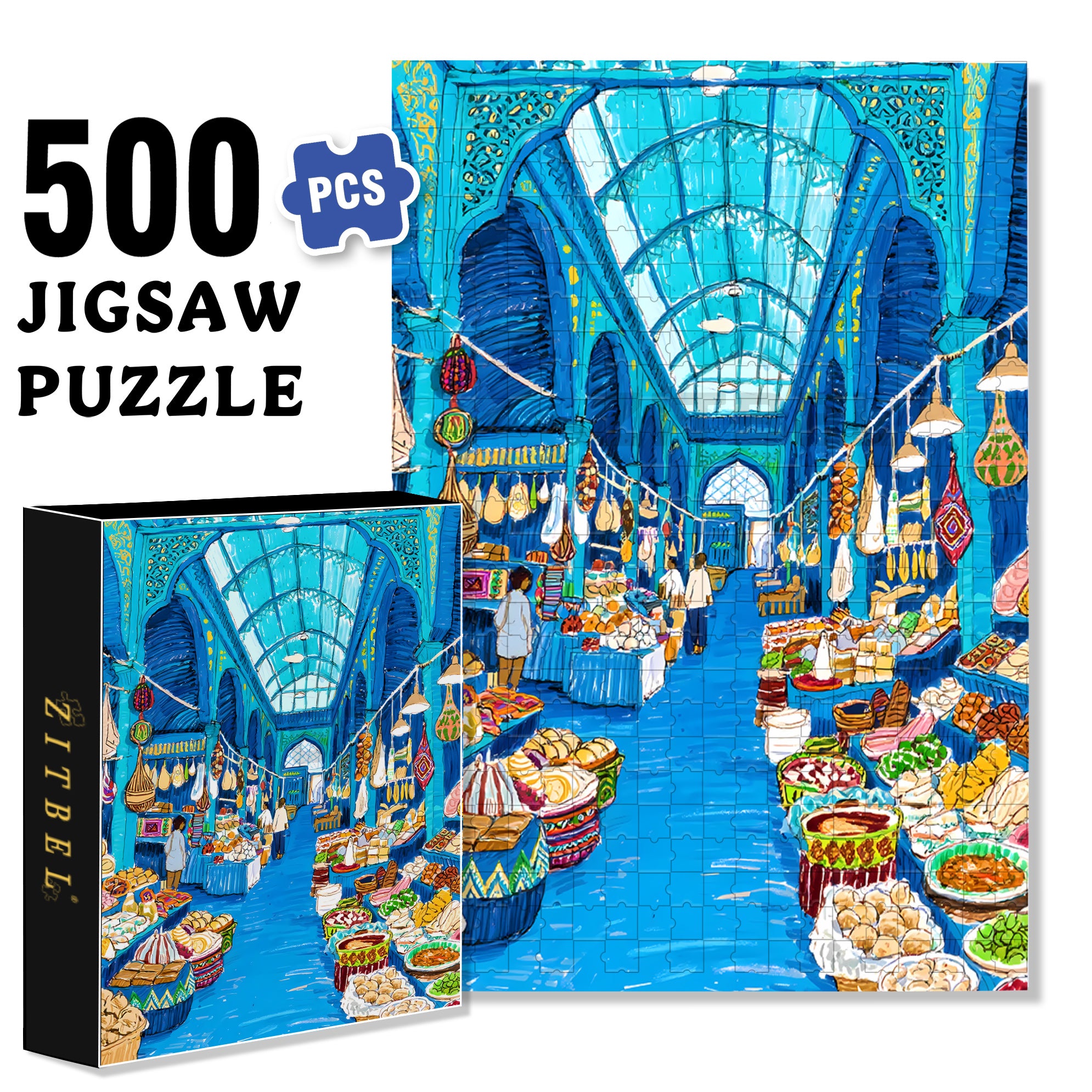 Indoor Market 500pcs/1000pcs Jigsaw Puzzle, Scratch-Resistant, Interactive Family Game & Brain-Boosting DIY Decor, Perfect for Halloween, Christmas & New Year Gifts, Family Puzzle Game
