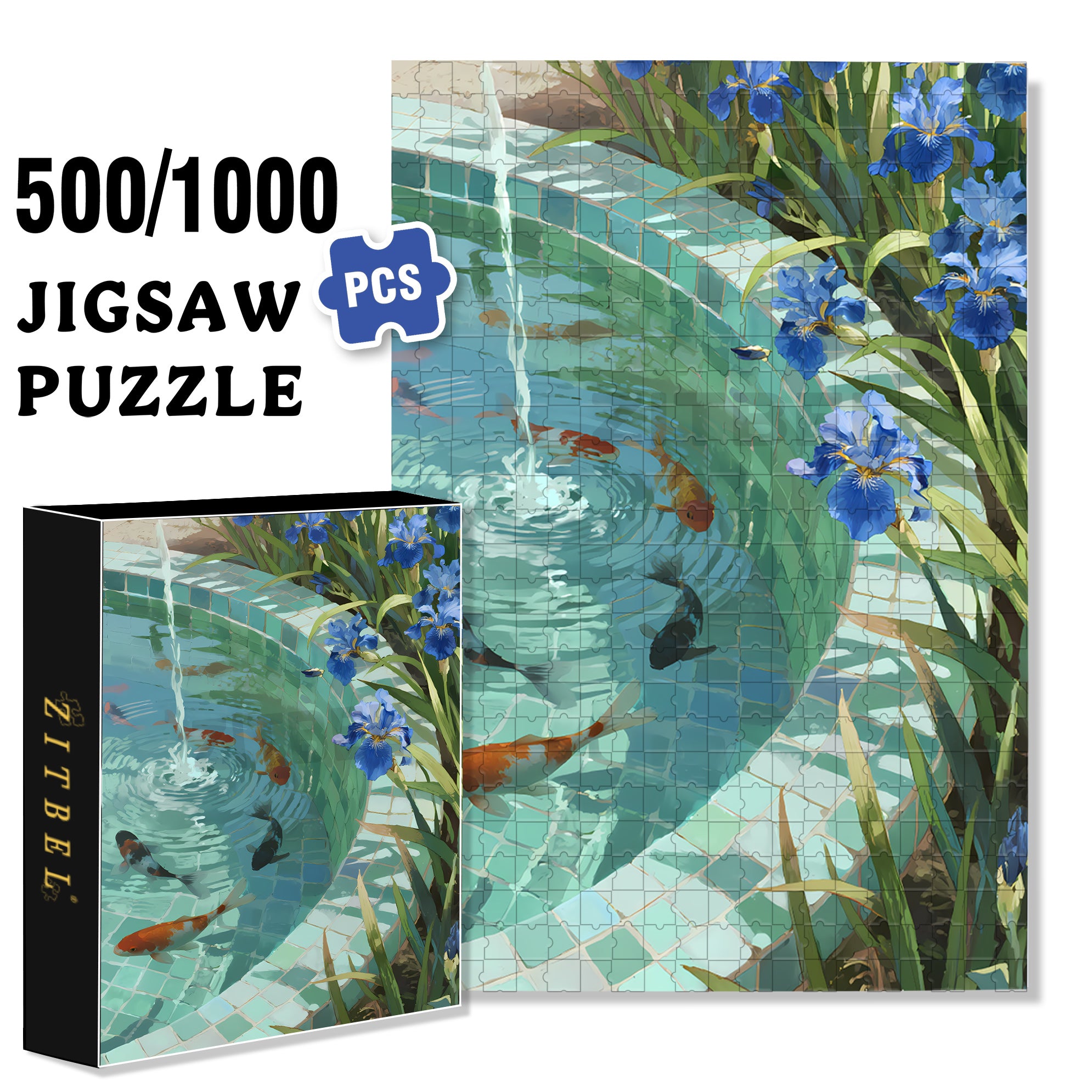 Irises By The Pond 500pcs/1000pcs Jigsaw Puzzle, Scratch-Resistant, Interactive Family Game & Brain-Boosting DIY Decor, Perfect for Halloween, Christmas & New Year Gifts, Family Puzzle Game