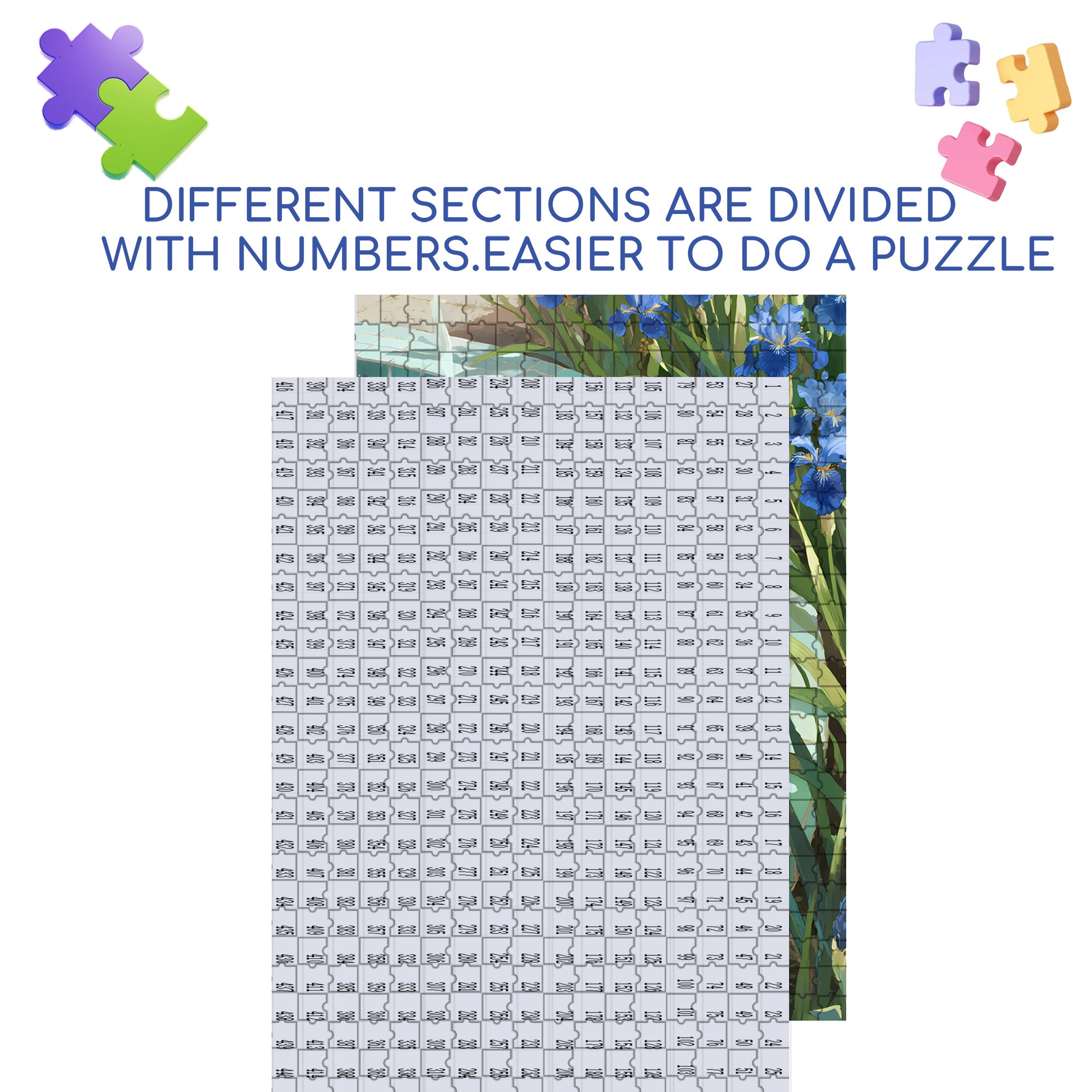 Irises By The Pond 500pcs/1000pcs Jigsaw Puzzle, Scratch-Resistant, Interactive Family Game & Brain-Boosting DIY Decor, Perfect for Halloween, Christmas & New Year Gifts, Family Puzzle Game