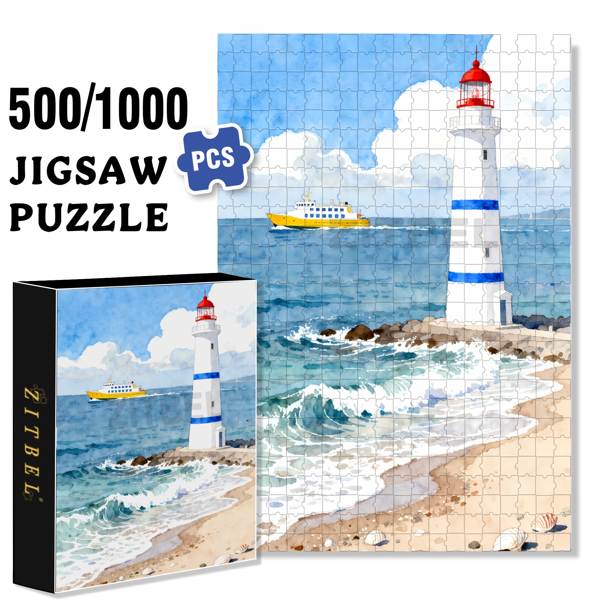 Light House 500pcs/1000pcs Jigsaw Puzzle, Scratch-Resistant, Interactive Family Game & Brain-Boosting DIY Decor, Perfect for Halloween, Christmas & New Year Gifts, Family Puzzle Game