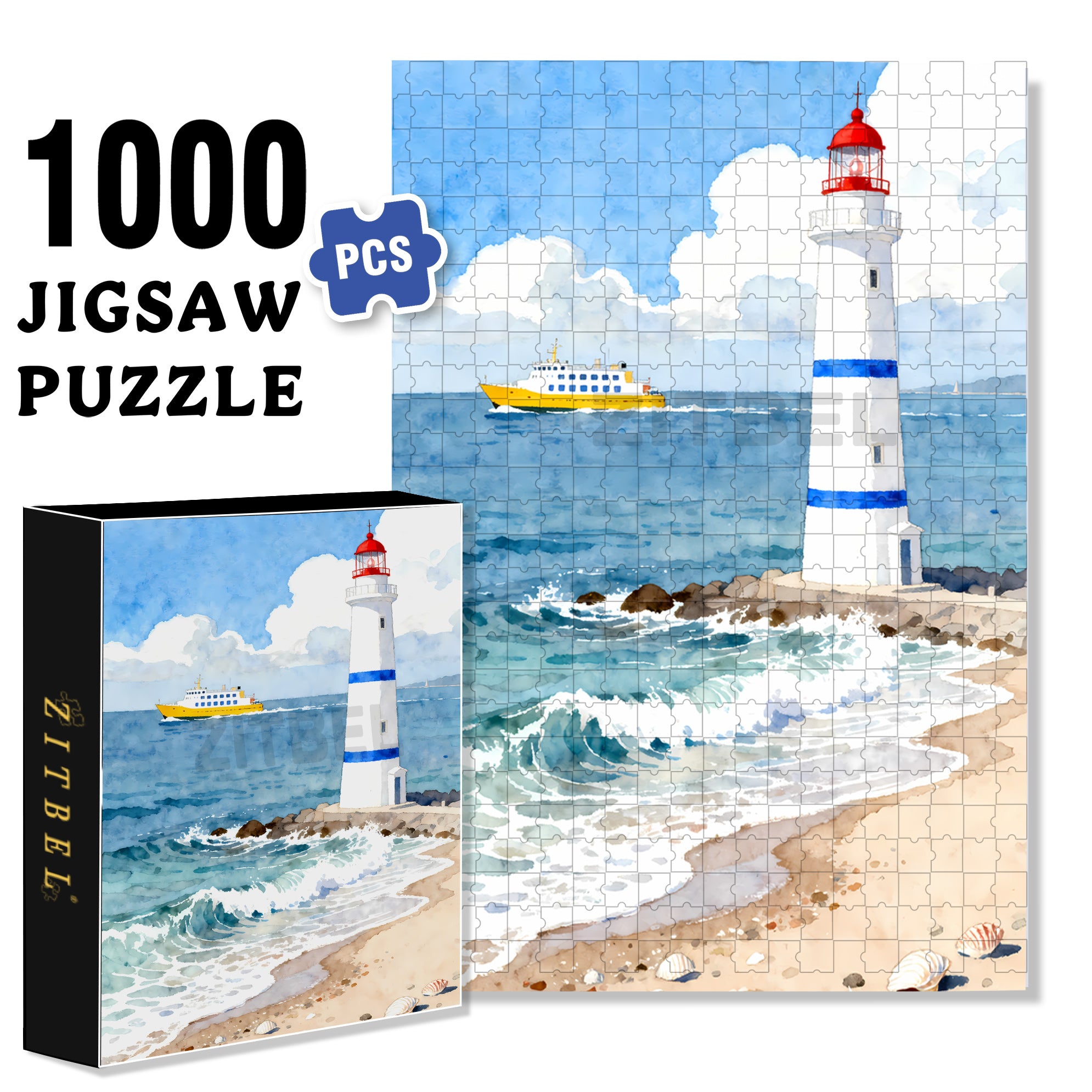 Light House 500pcs/1000pcs Jigsaw Puzzle, Scratch-Resistant, Interactive Family Game & Brain-Boosting DIY Decor, Perfect for Halloween, Christmas & New Year Gifts, Family Puzzle Game