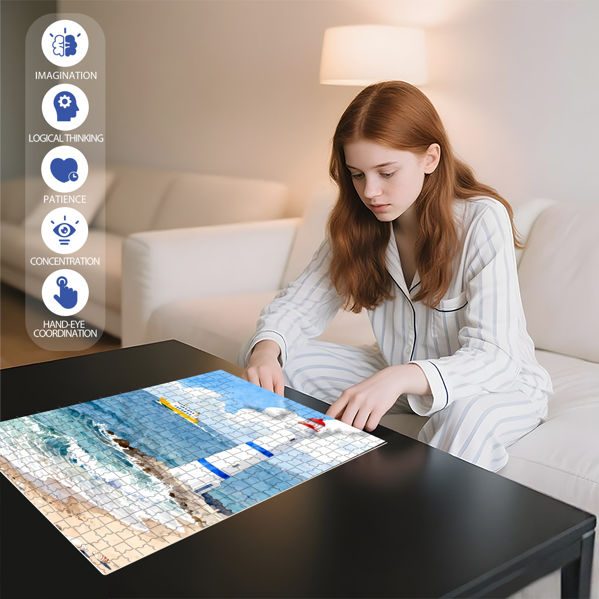 Light House 500pcs/1000pcs Jigsaw Puzzle, Scratch-Resistant, Interactive Family Game & Brain-Boosting DIY Decor, Perfect for Halloween, Christmas & New Year Gifts, Family Puzzle Game