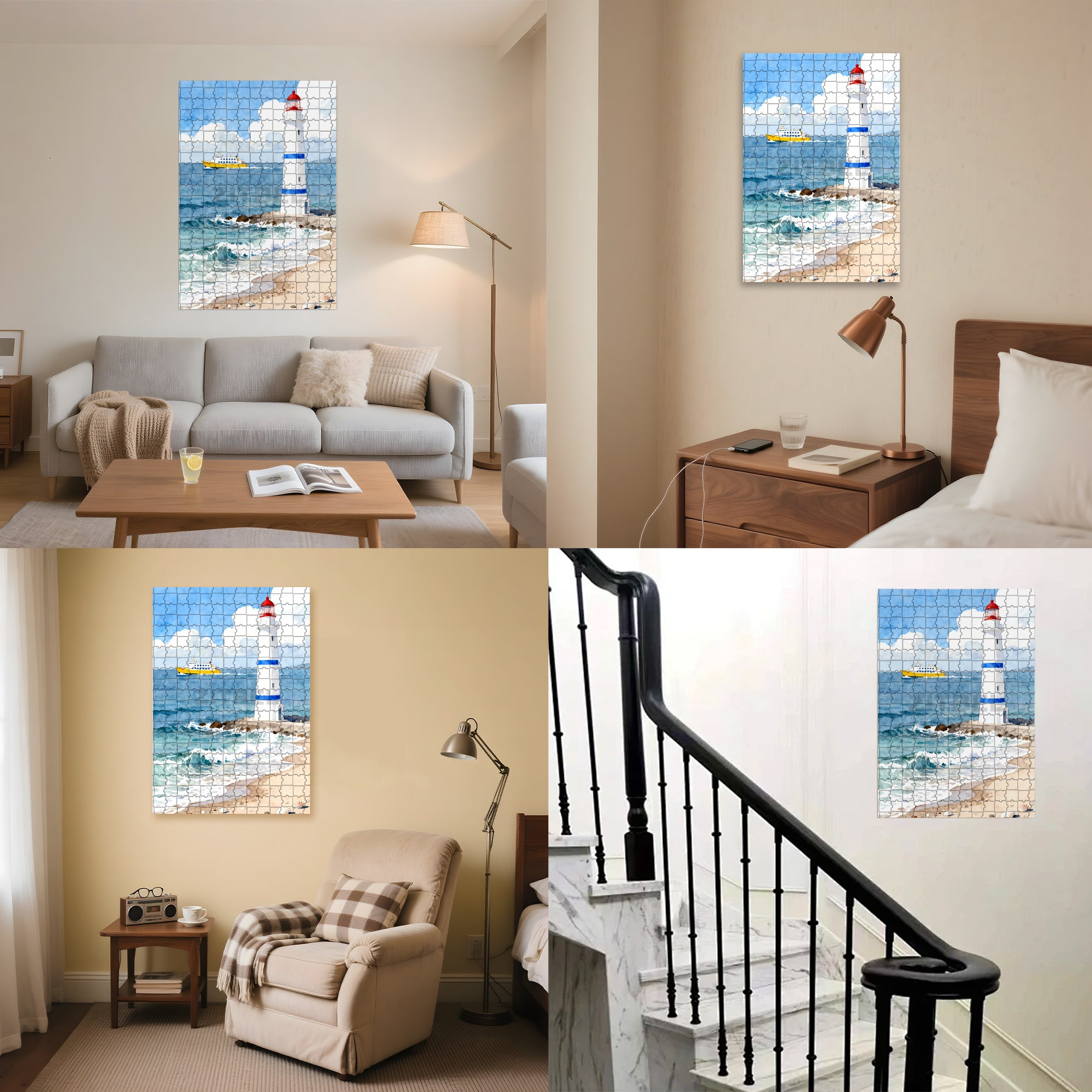 Light House 500pcs/1000pcs Jigsaw Puzzle, Scratch-Resistant, Interactive Family Game & Brain-Boosting DIY Decor, Perfect for Halloween, Christmas & New Year Gifts, Family Puzzle Game