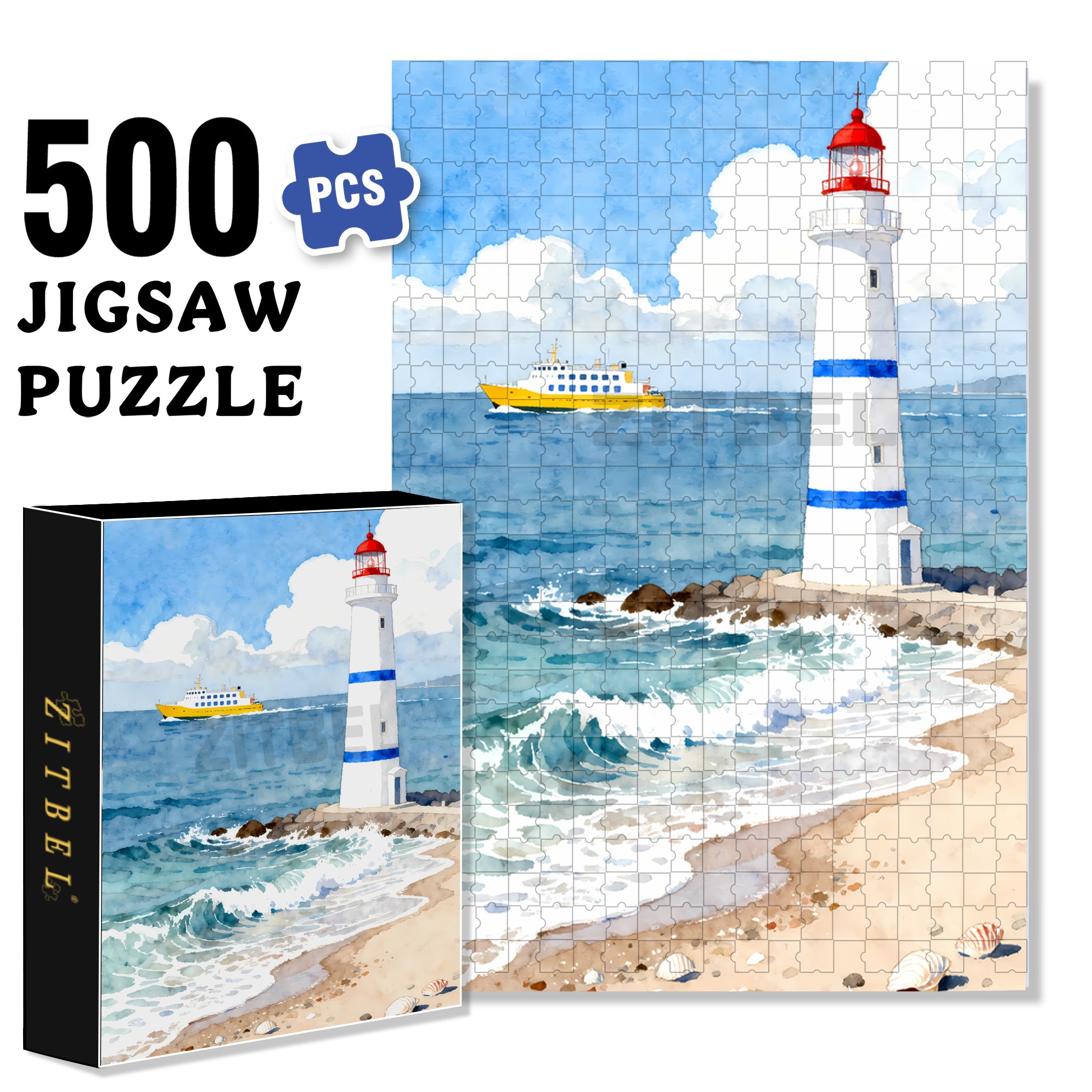 Light House 500pcs/1000pcs Jigsaw Puzzle, Scratch-Resistant, Interactive Family Game & Brain-Boosting DIY Decor, Perfect for Halloween, Christmas & New Year Gifts, Family Puzzle Game
