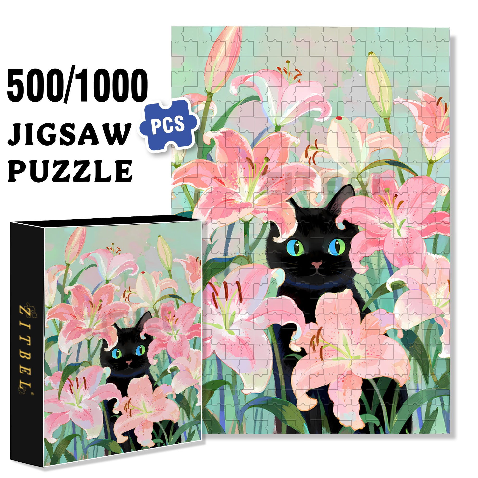 Lily And Cat 500pcs/1000pcs Jigsaw Puzzle, Scratch-Resistant, Interactive Family Game & Brain-Boosting DIY Decor, Perfect for Halloween, Christmas & New Year Gifts, Family Puzzle Game