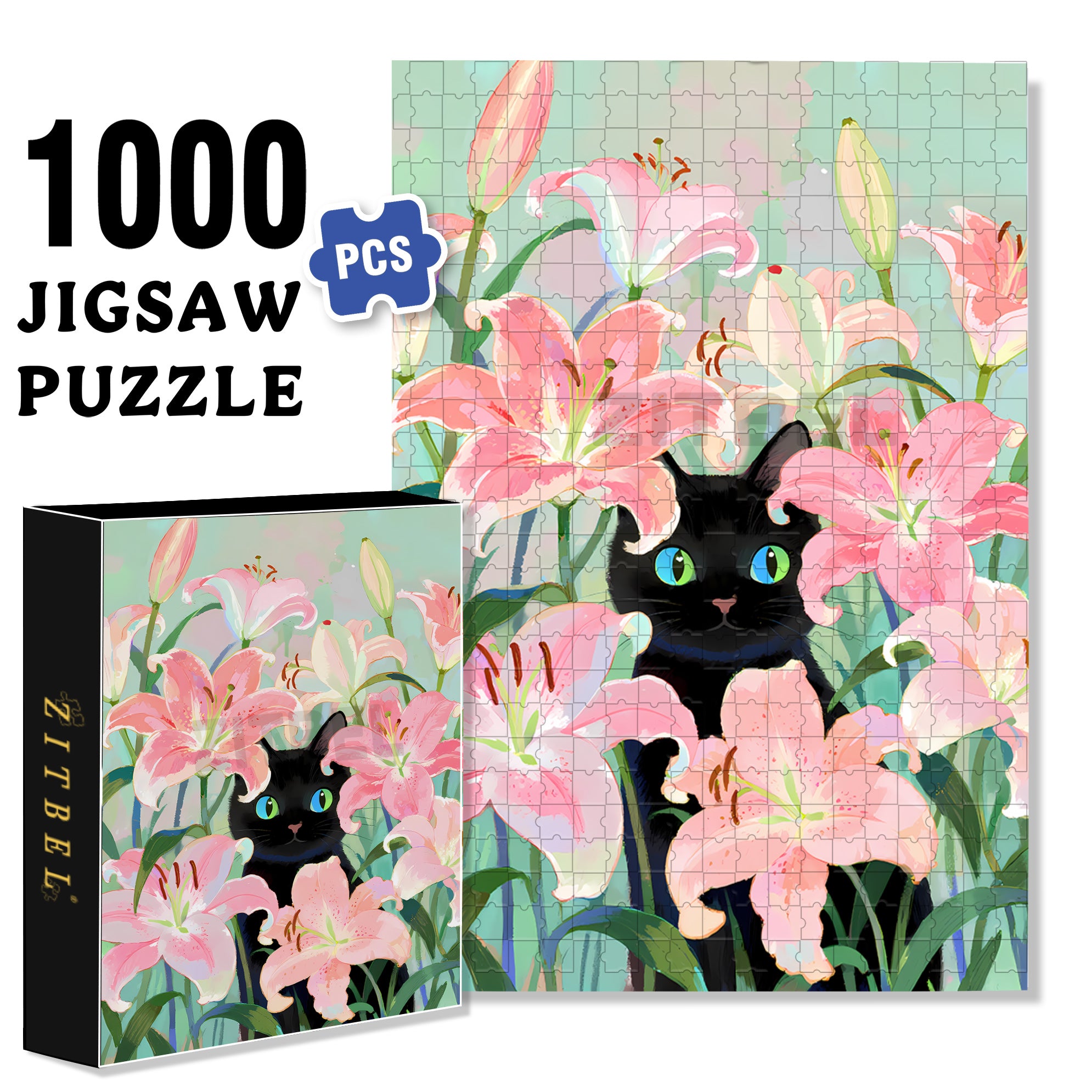 Lily And Cat 500pcs/1000pcs Jigsaw Puzzle, Scratch-Resistant, Interactive Family Game & Brain-Boosting DIY Decor, Perfect for Halloween, Christmas & New Year Gifts, Family Puzzle Game