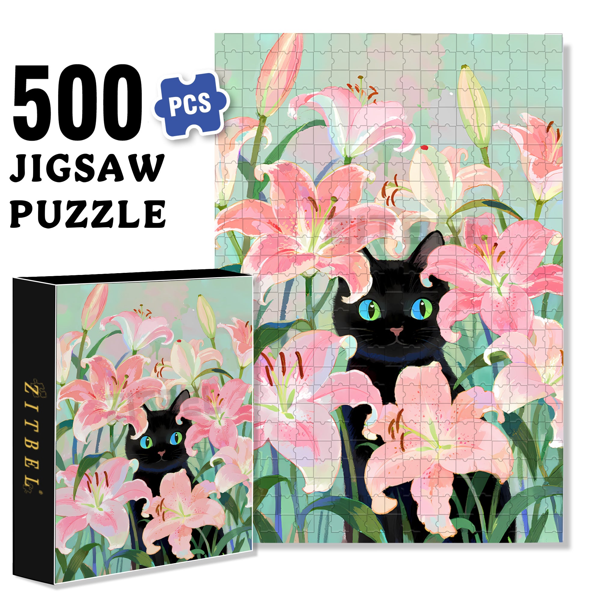 Lily And Cat 500pcs/1000pcs Jigsaw Puzzle, Scratch-Resistant, Interactive Family Game & Brain-Boosting DIY Decor, Perfect for Halloween, Christmas & New Year Gifts, Family Puzzle Game