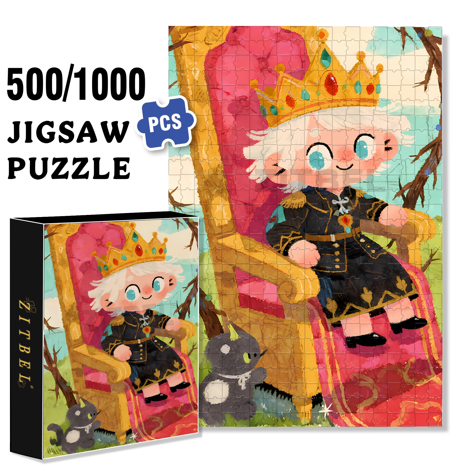 Little King 500pcs/1000pcs Jigsaw Puzzle, Scratch-Resistant, Interactive Family Game & Brain-Boosting DIY Decor, Perfect for Halloween, Christmas & New Year Gifts, Family Puzzle Game