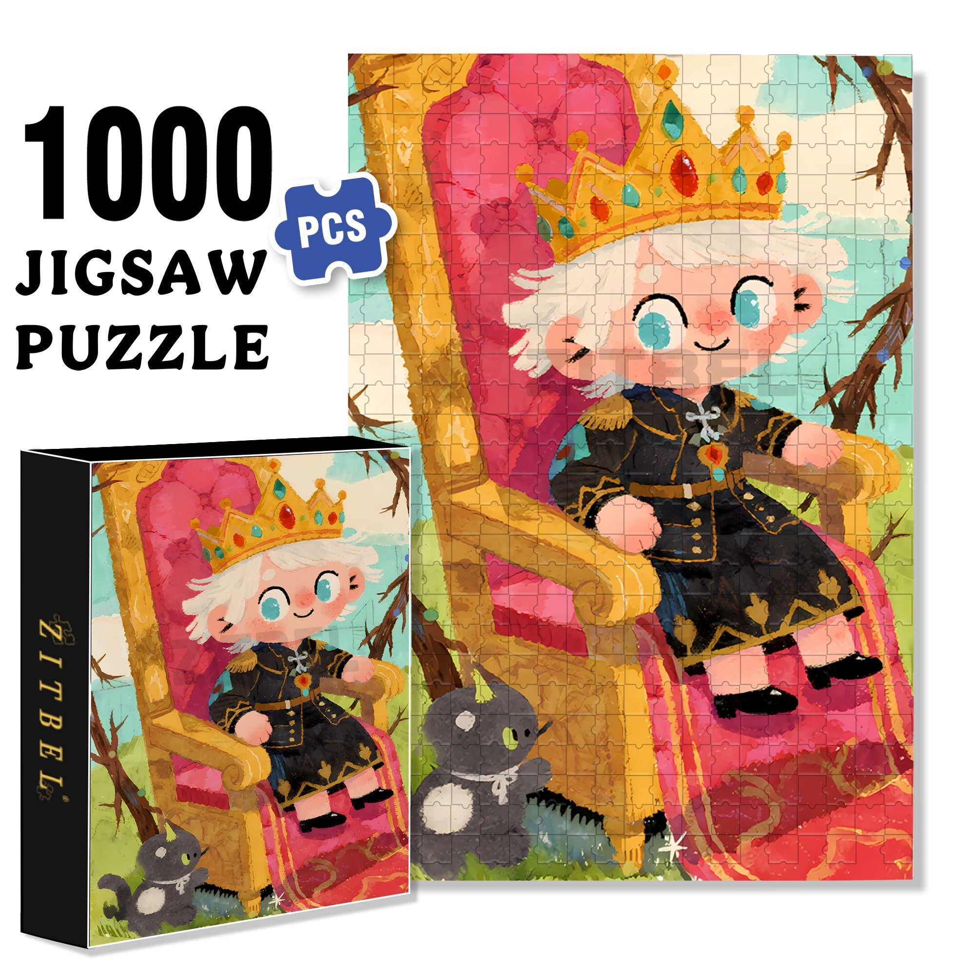 Little King 500pcs/1000pcs Jigsaw Puzzle, Scratch-Resistant, Interactive Family Game & Brain-Boosting DIY Decor, Perfect for Halloween, Christmas & New Year Gifts, Family Puzzle Game