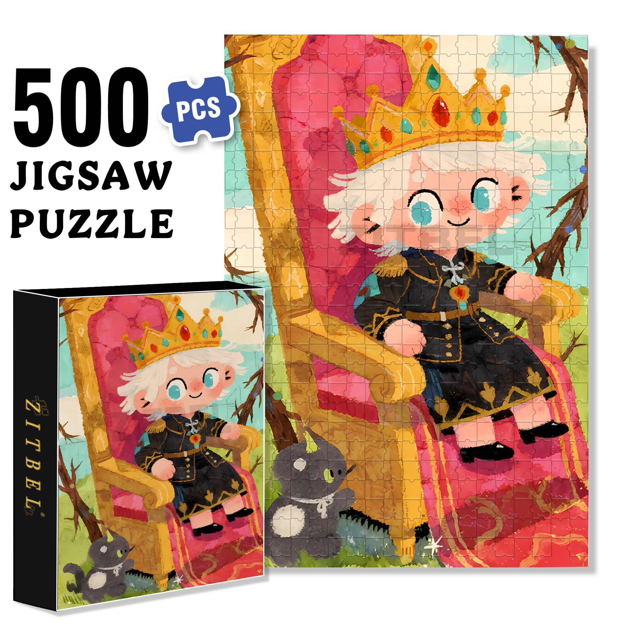 Little King 500pcs/1000pcs Jigsaw Puzzle, Scratch-Resistant, Interactive Family Game & Brain-Boosting DIY Decor, Perfect for Halloween, Christmas & New Year Gifts, Family Puzzle Game