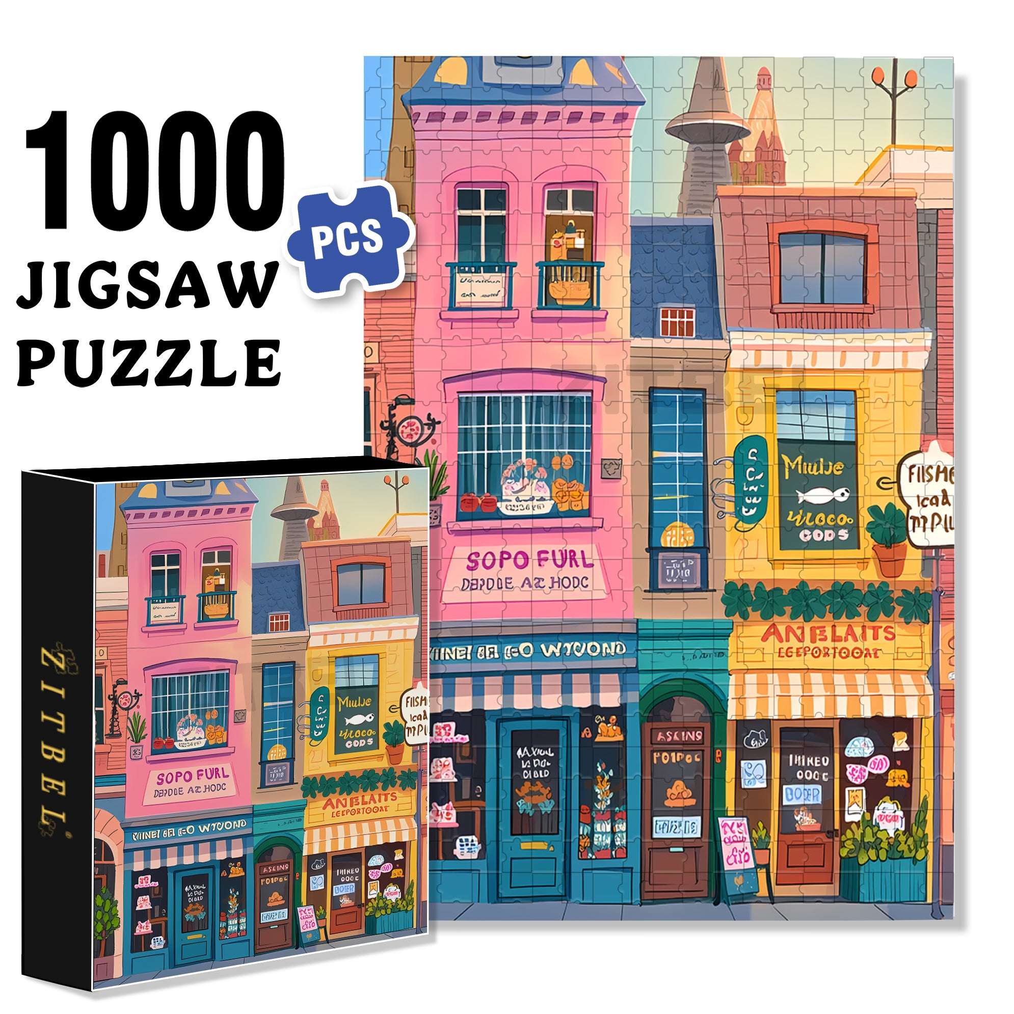 Main Street Shops 500pcs/1000pcs Jigsaw Puzzle, Scratch-Resistant, Interactive Family Game & Brain-Boosting DIY Decor, Perfect for Halloween, Christmas & New Year Gifts, Family Puzzle Game