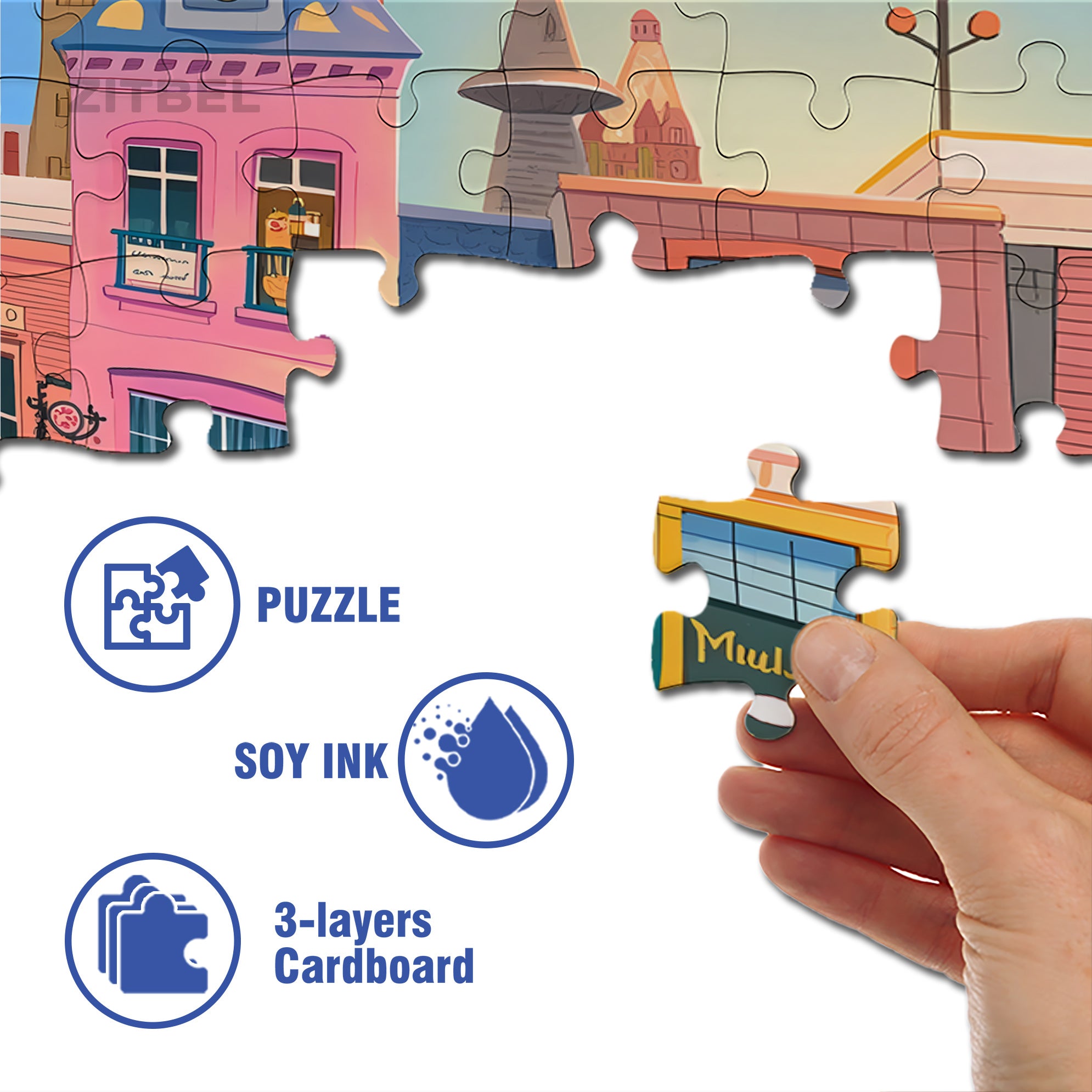 Main Street Shops 500pcs/1000pcs Jigsaw Puzzle, Scratch-Resistant, Interactive Family Game & Brain-Boosting DIY Decor, Perfect for Halloween, Christmas & New Year Gifts, Family Puzzle Game