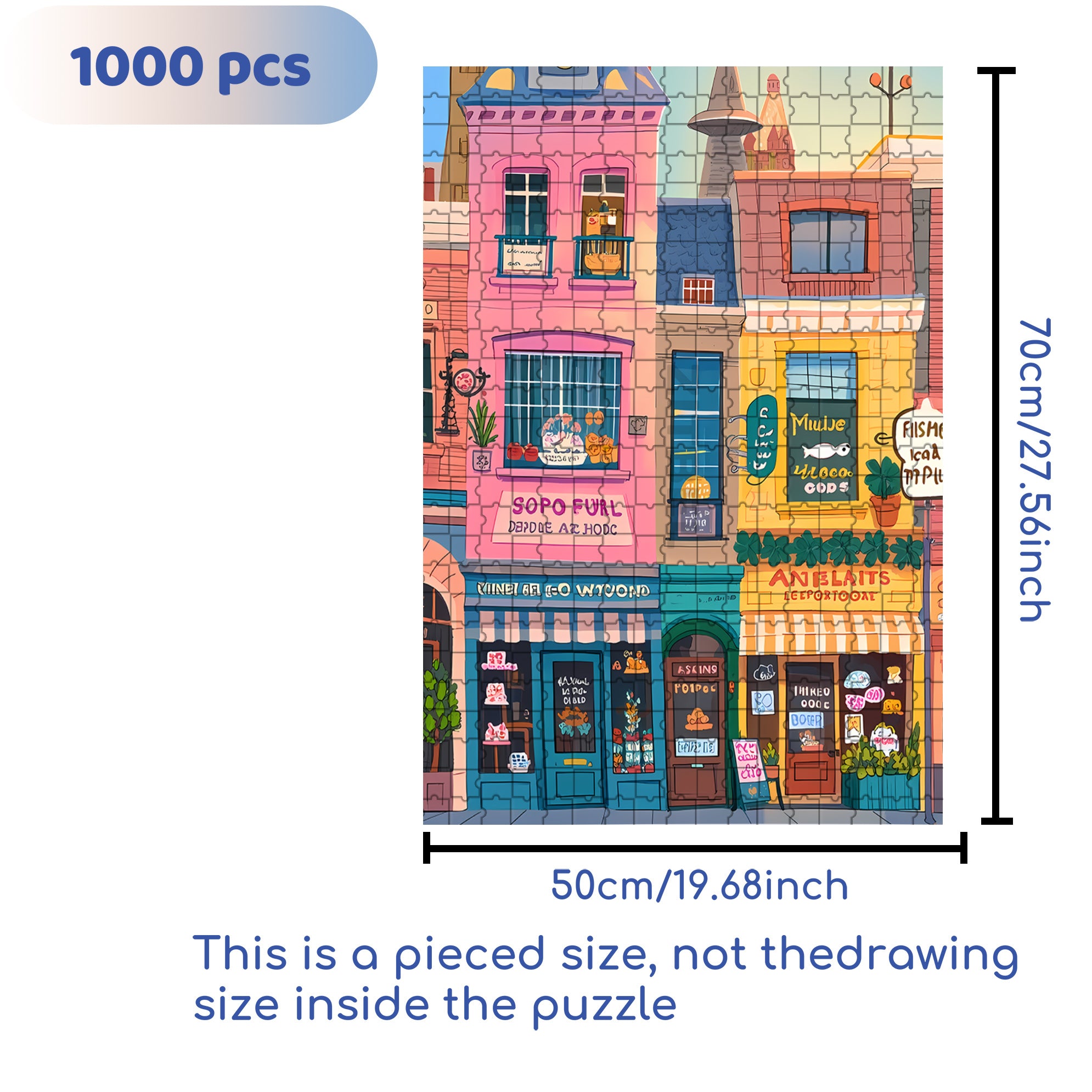 Main Street Shops 500pcs/1000pcs Jigsaw Puzzle, Scratch-Resistant, Interactive Family Game & Brain-Boosting DIY Decor, Perfect for Halloween, Christmas & New Year Gifts, Family Puzzle Game