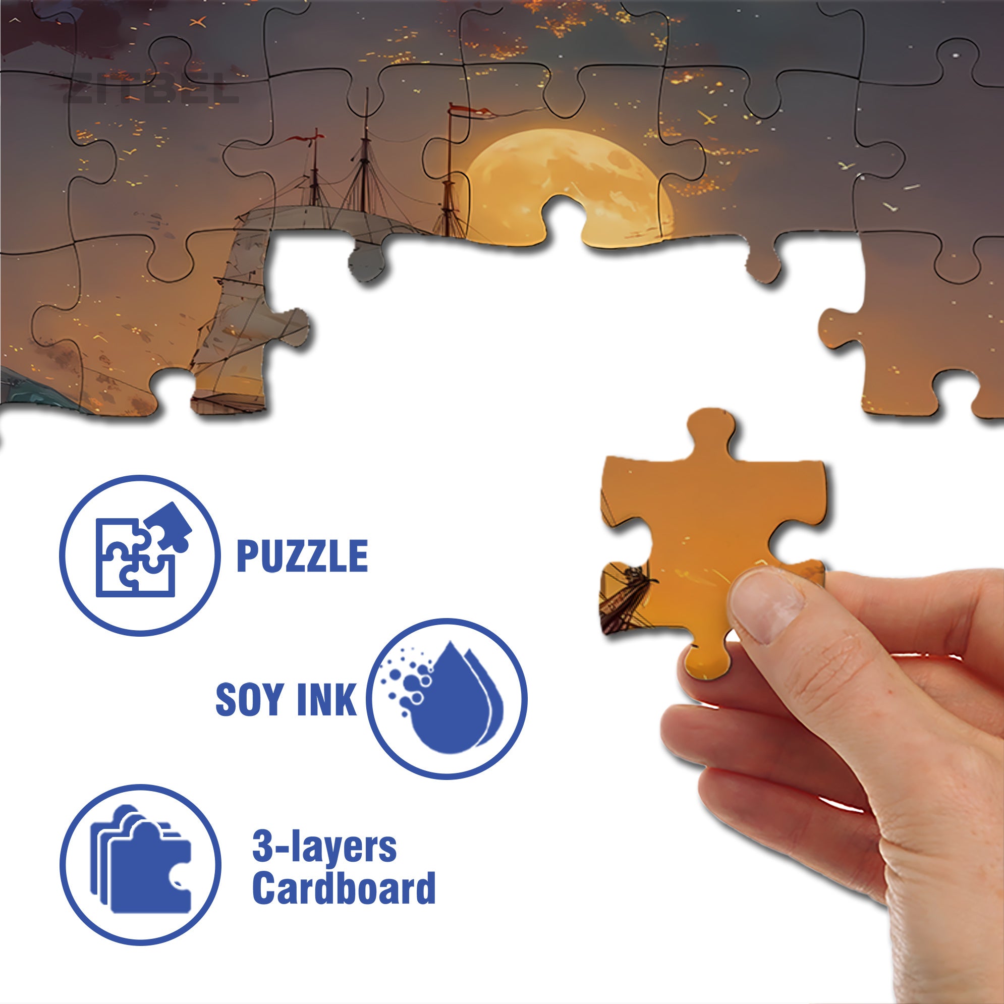 Moonlit Sailing 500pcs/1000pcs Jigsaw Puzzle, Scratch-Resistant, Interactive Family Game & Brain-Boosting DIY Decor, Perfect for Halloween, Christmas & New Year Gifts, Family Puzzle Game