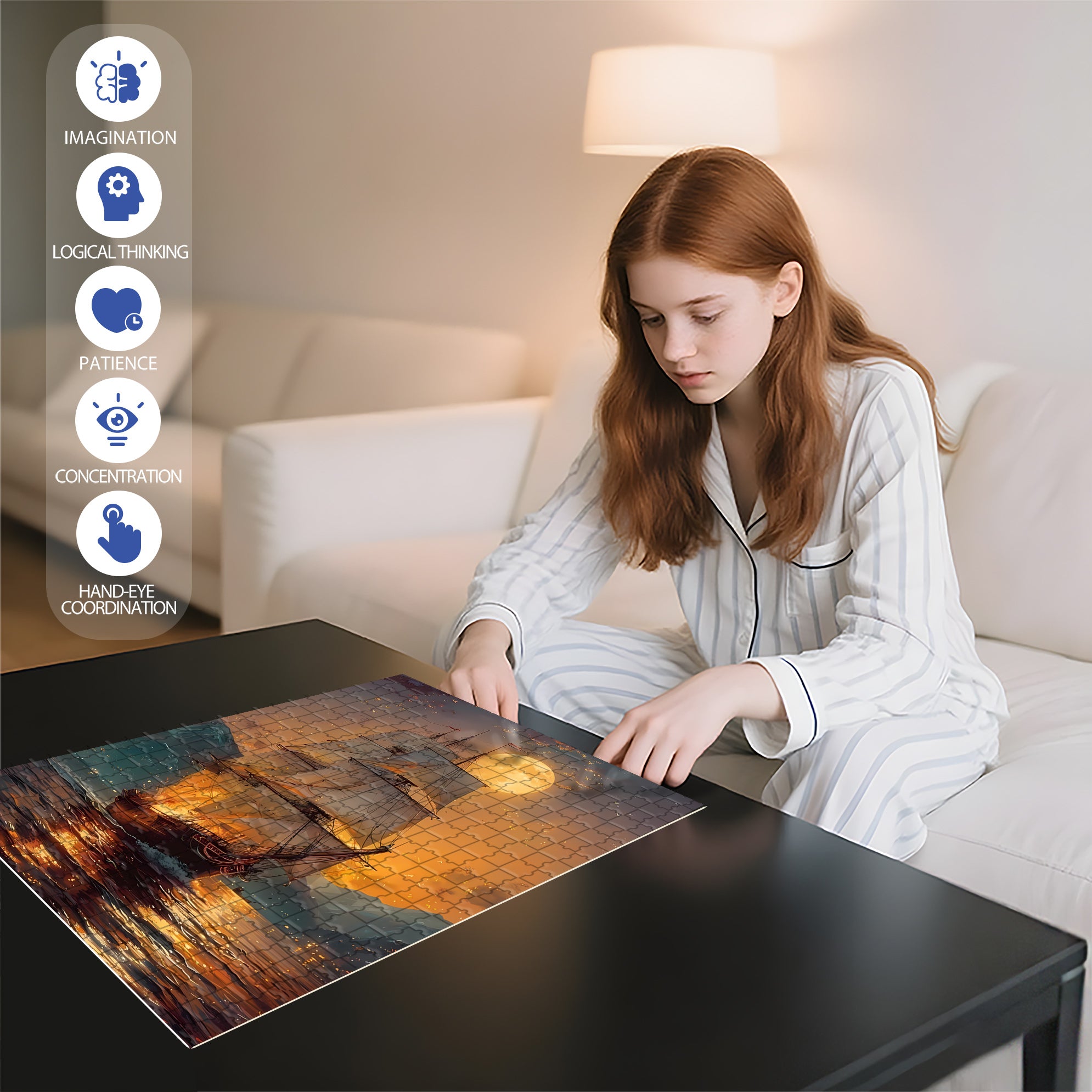 Moonlit Sailing 500pcs/1000pcs Jigsaw Puzzle, Scratch-Resistant, Interactive Family Game & Brain-Boosting DIY Decor, Perfect for Halloween, Christmas & New Year Gifts, Family Puzzle Game