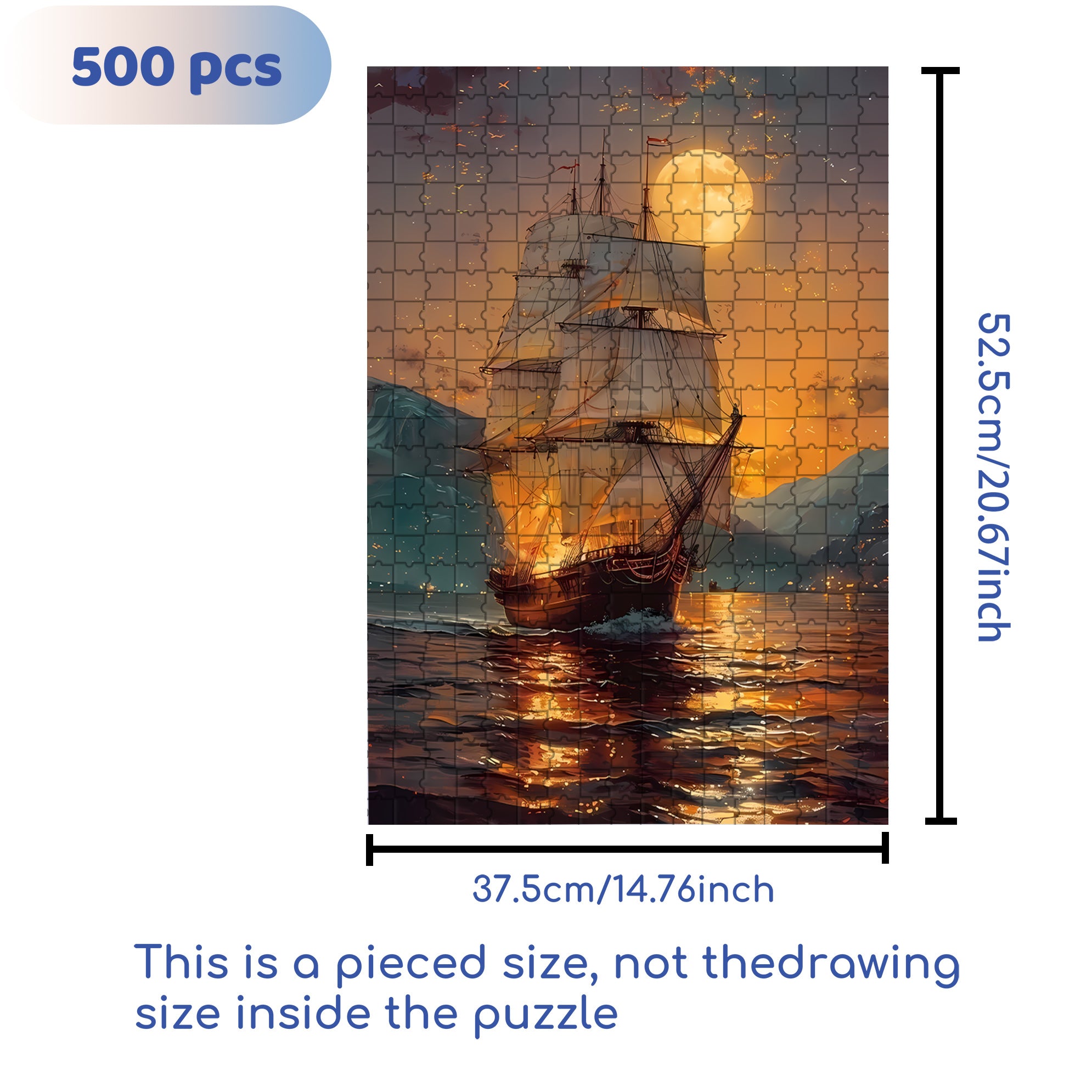 Moonlit Sailing 500pcs/1000pcs Jigsaw Puzzle, Scratch-Resistant, Interactive Family Game & Brain-Boosting DIY Decor, Perfect for Halloween, Christmas & New Year Gifts, Family Puzzle Game