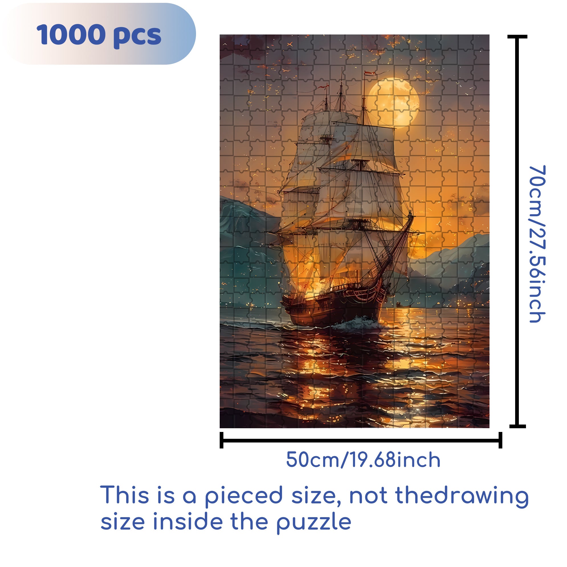 Moonlit Sailing 500pcs/1000pcs Jigsaw Puzzle, Scratch-Resistant, Interactive Family Game & Brain-Boosting DIY Decor, Perfect for Halloween, Christmas & New Year Gifts, Family Puzzle Game