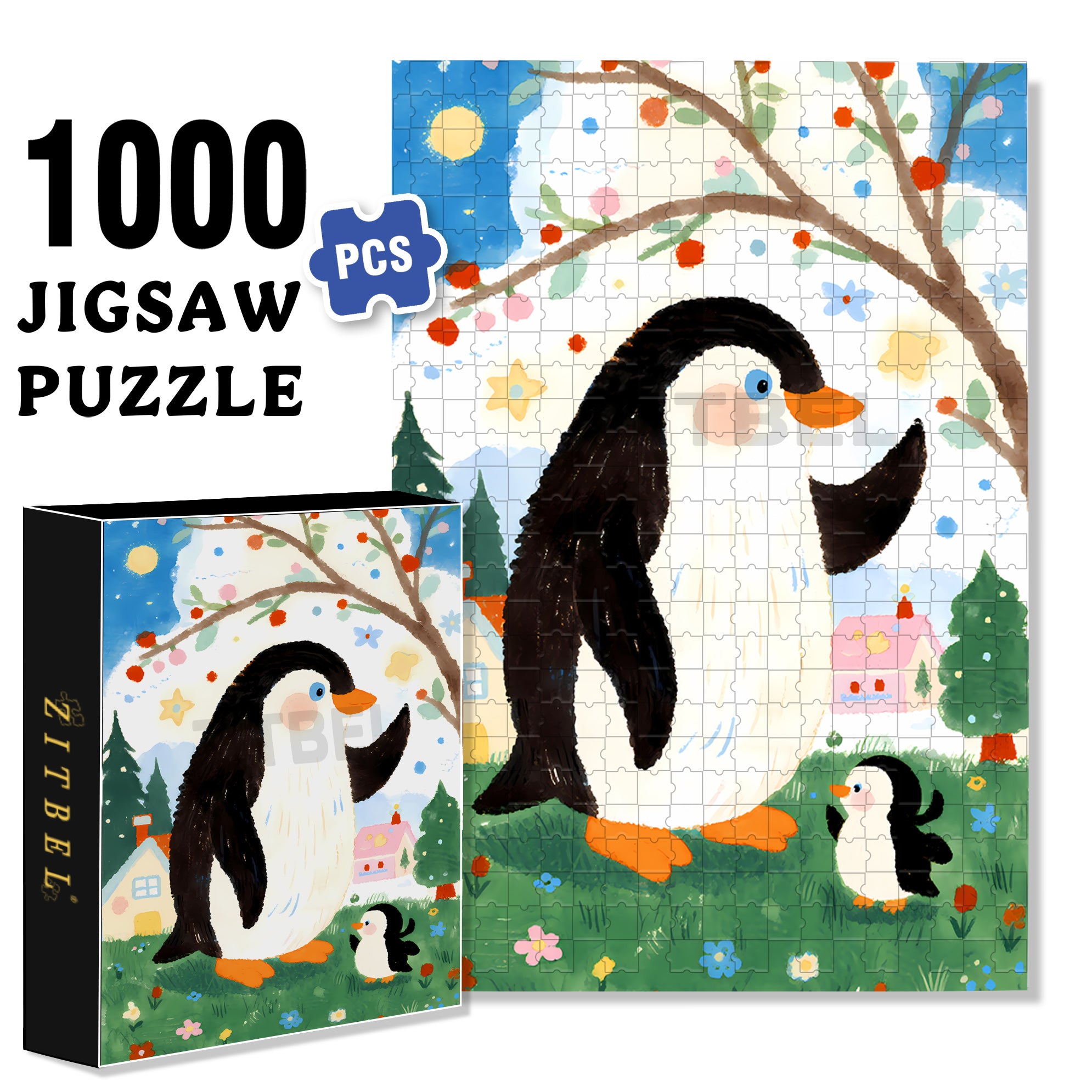 Penguin 500pcs/1000pcs Jigsaw Puzzle, Scratch-Resistant, Interactive Family Game & Brain-Boosting DIY Decor, Perfect for Halloween, Christmas & New Year Gifts, Family Puzzle Game