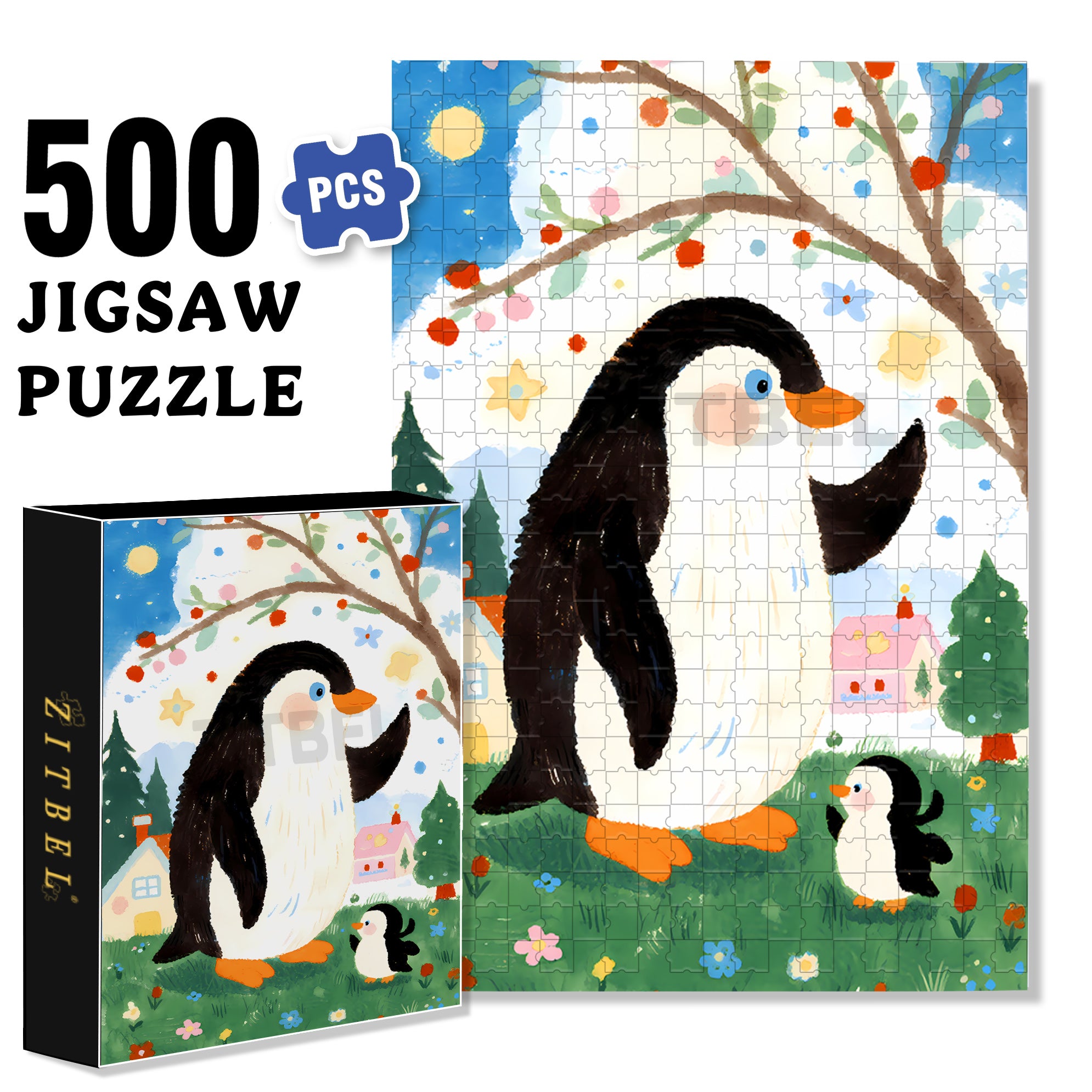 Penguin 500pcs/1000pcs Jigsaw Puzzle, Scratch-Resistant, Interactive Family Game & Brain-Boosting DIY Decor, Perfect for Halloween, Christmas & New Year Gifts, Family Puzzle Game