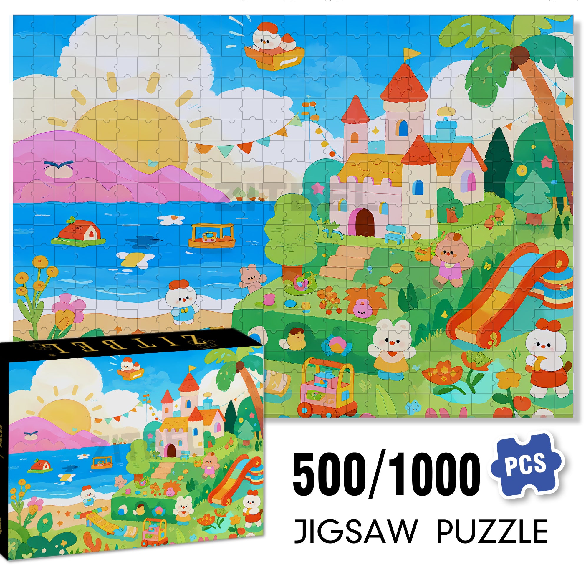 Rabbit Kindergarten 500pcs/1000pcs Jigsaw Puzzle, Scratch-Resistant, Interactive Family Game & Brain-Boosting DIY Decor, Perfect for Halloween, Christmas & New Year Gifts, Family Puzzle Game