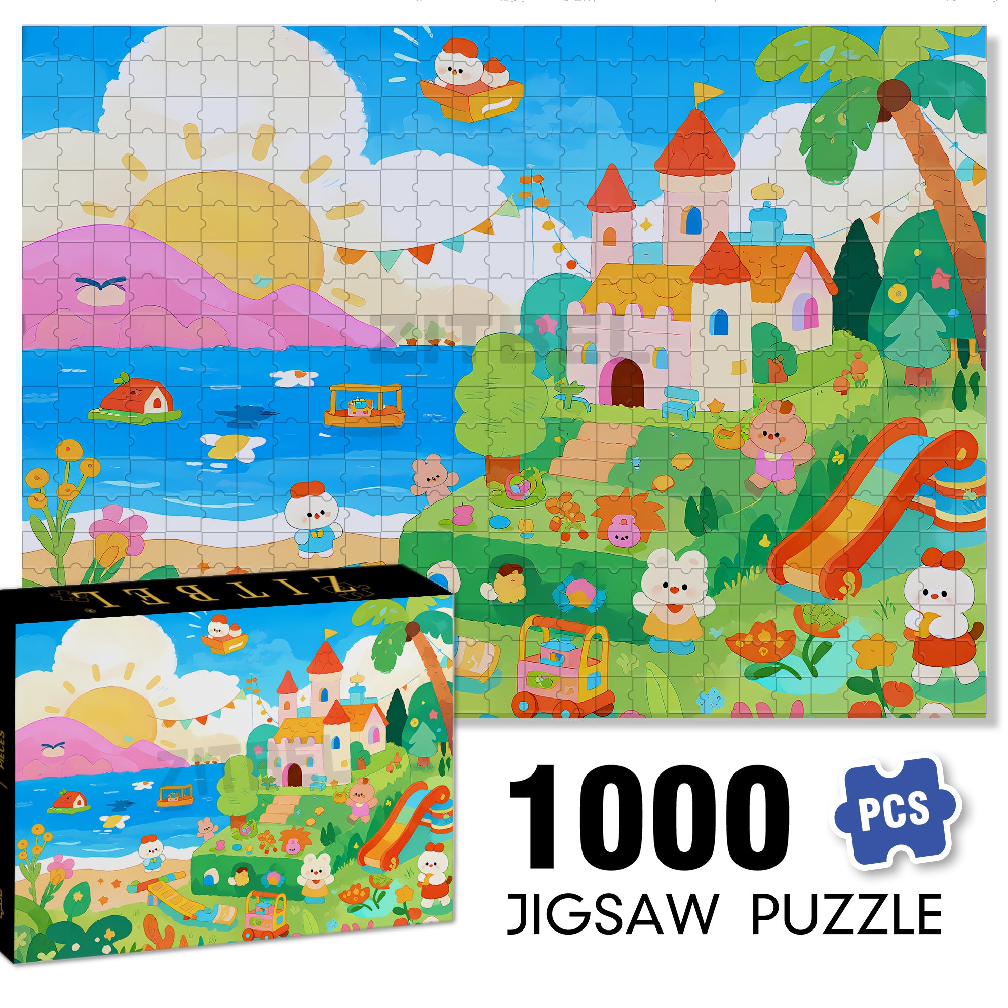 Rabbit Kindergarten 500pcs/1000pcs Jigsaw Puzzle, Scratch-Resistant, Interactive Family Game & Brain-Boosting DIY Decor, Perfect for Halloween, Christmas & New Year Gifts, Family Puzzle Game